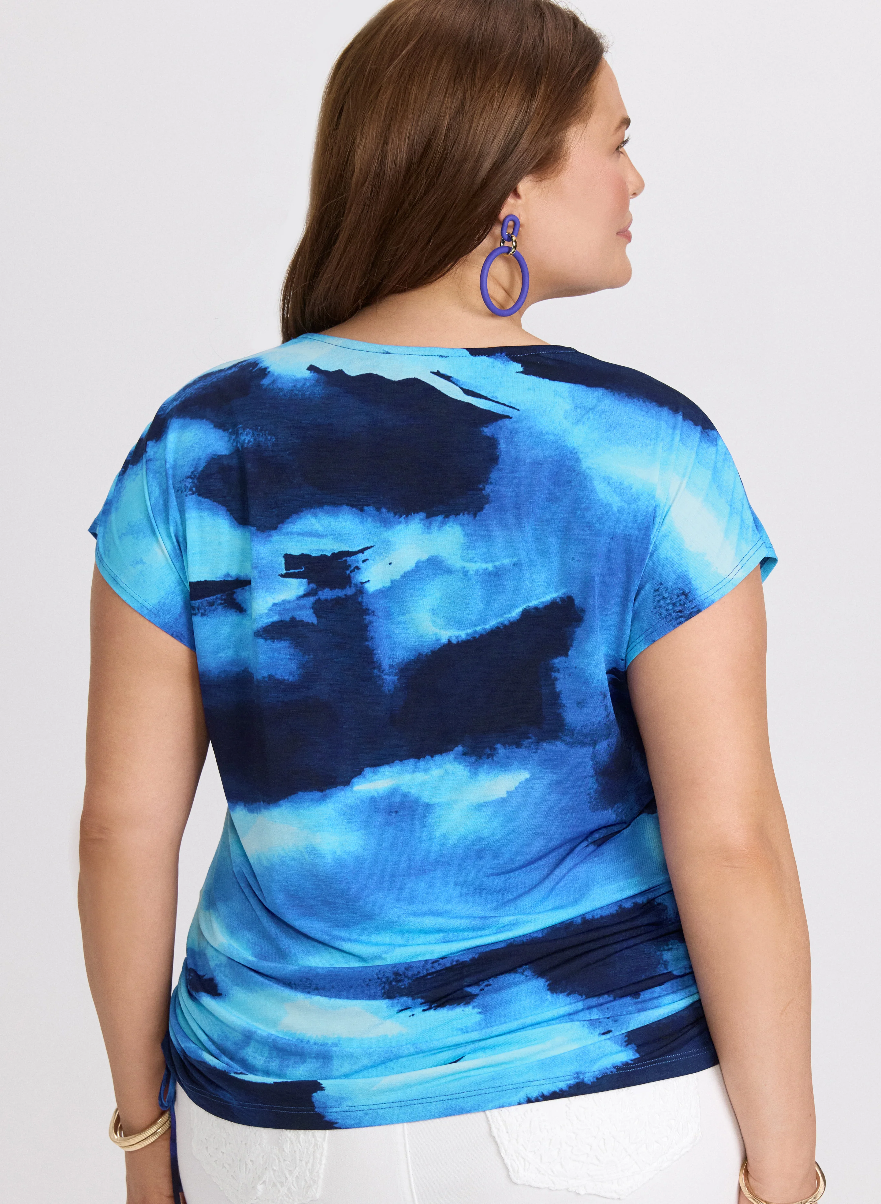 Abstract Drawstring Hem Top - Image 3