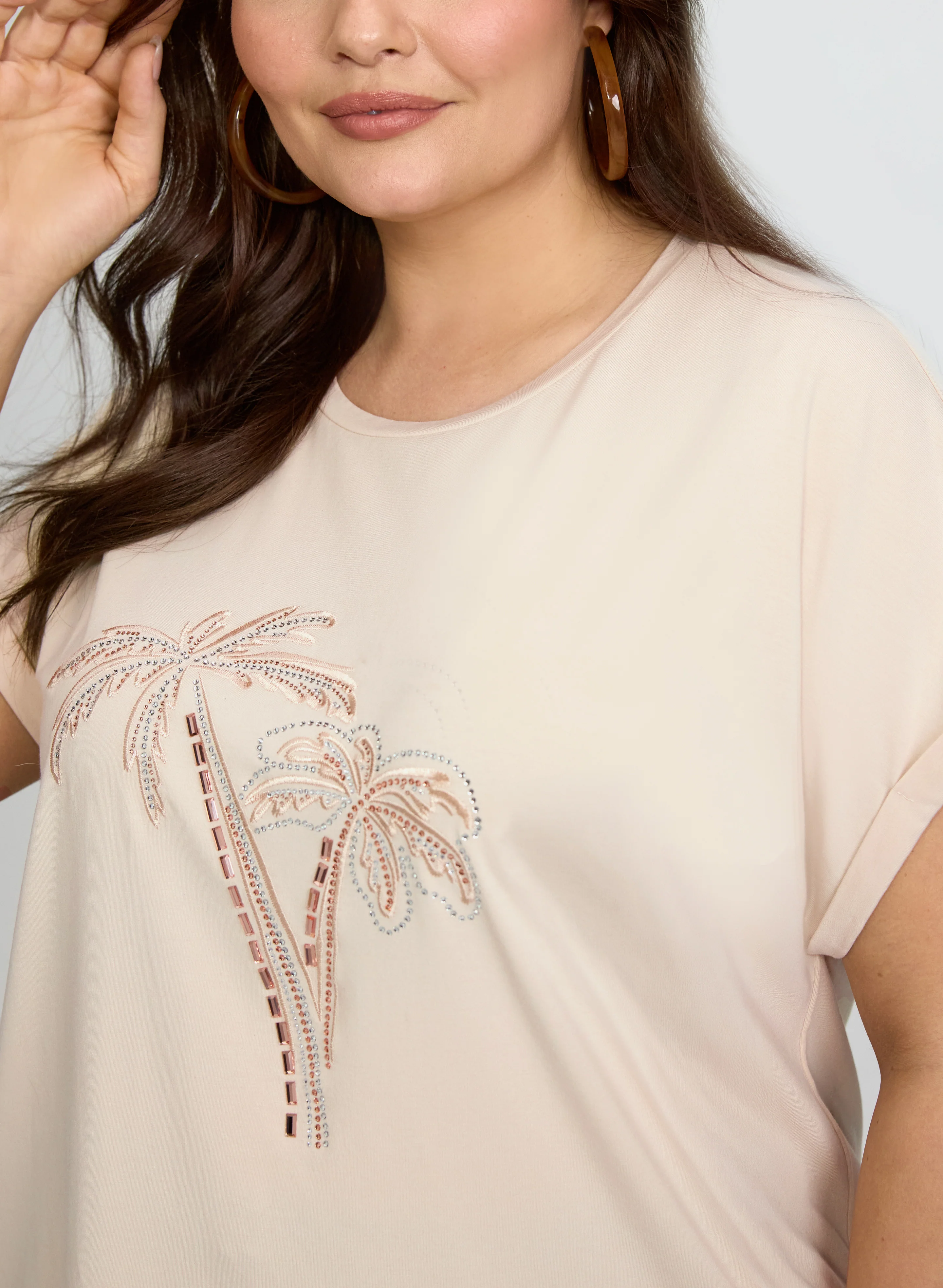 Stone Embellished Palm Print T-Shirt - Image 2