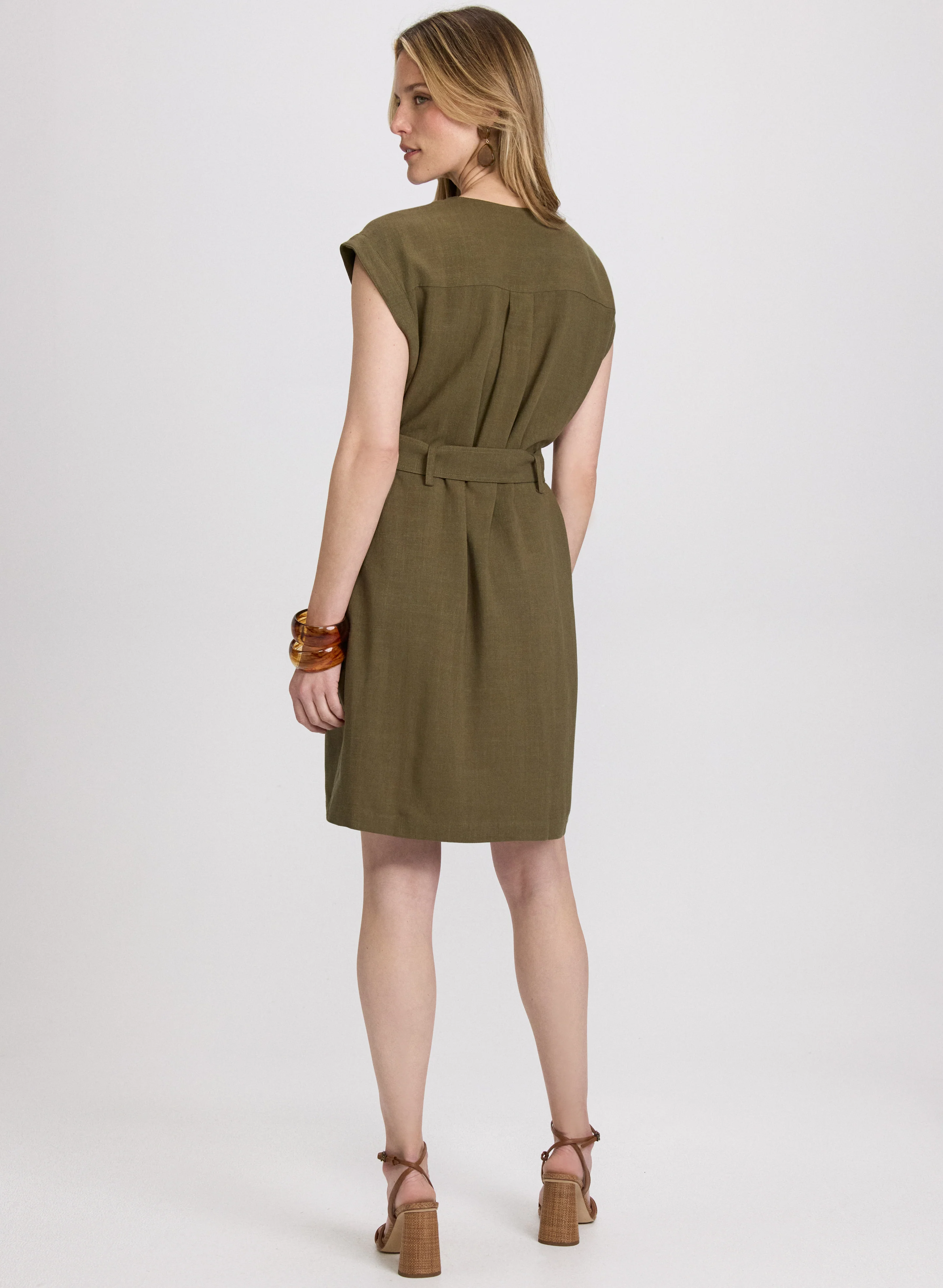 Belted Stretch Linen-Blend Dress - Image 3