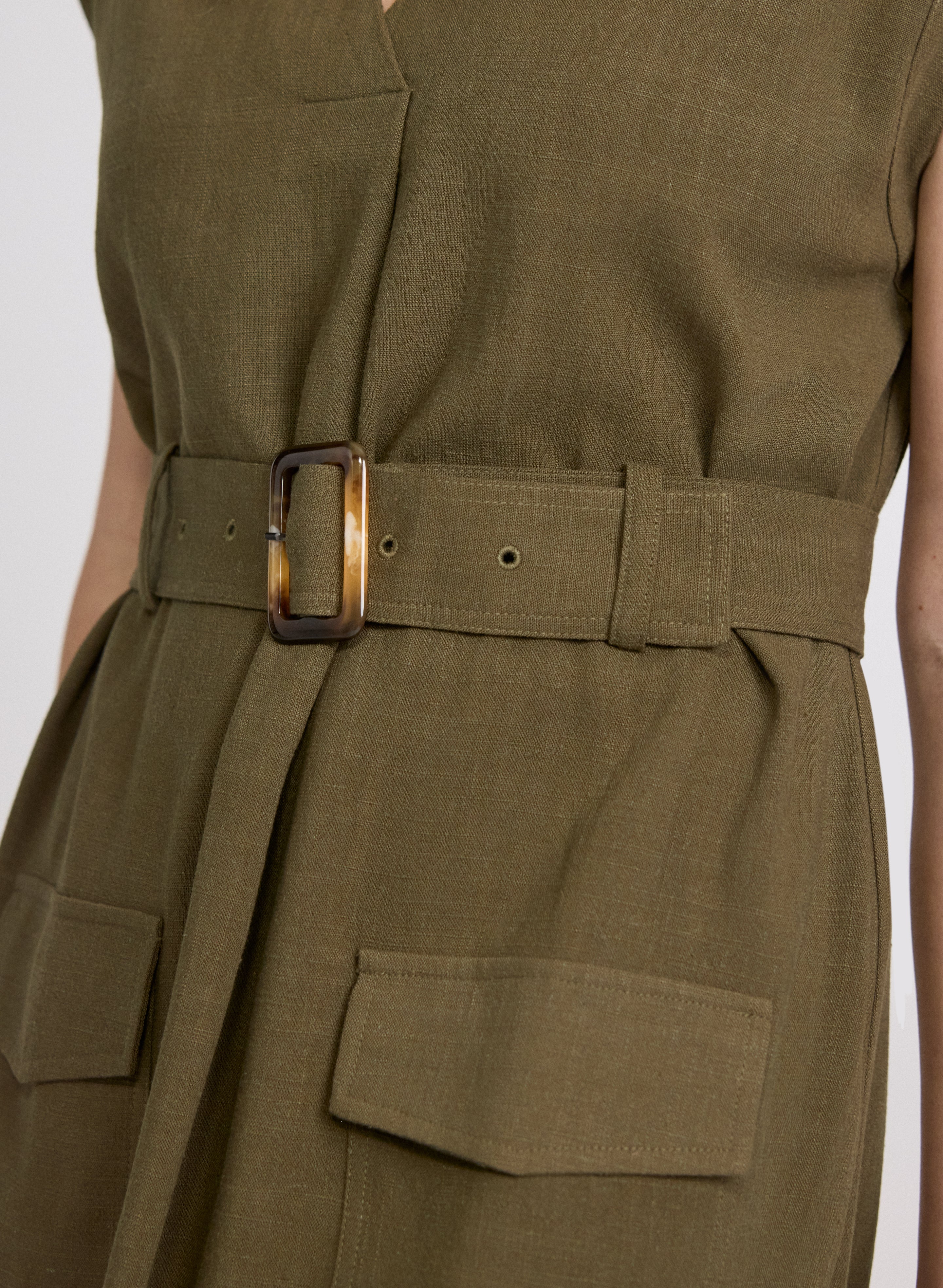 Belted Stretch Linen-Blend Dress - Image 5