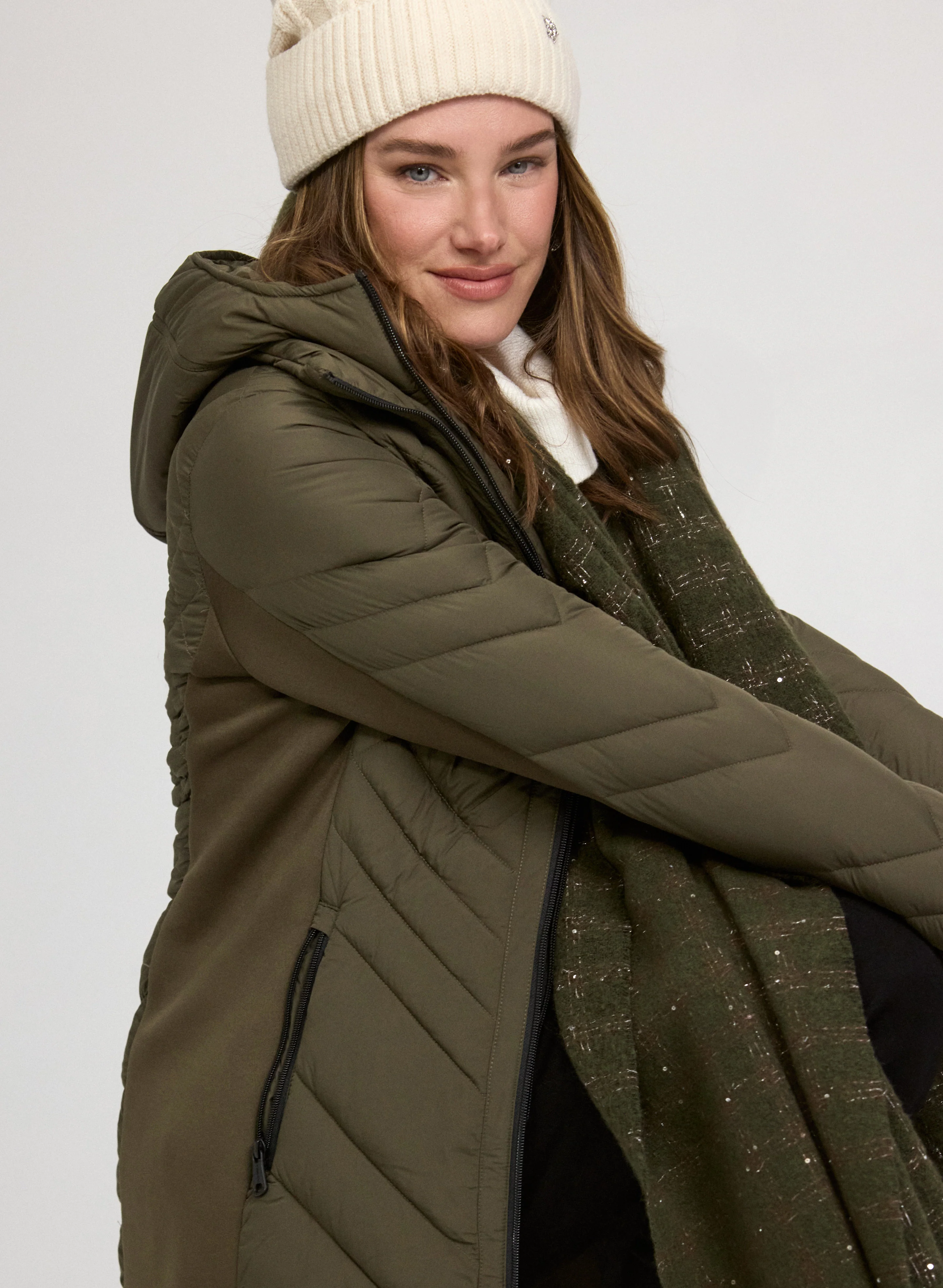 Bernardo - Quilted Scuba Detail Coat - Image 11