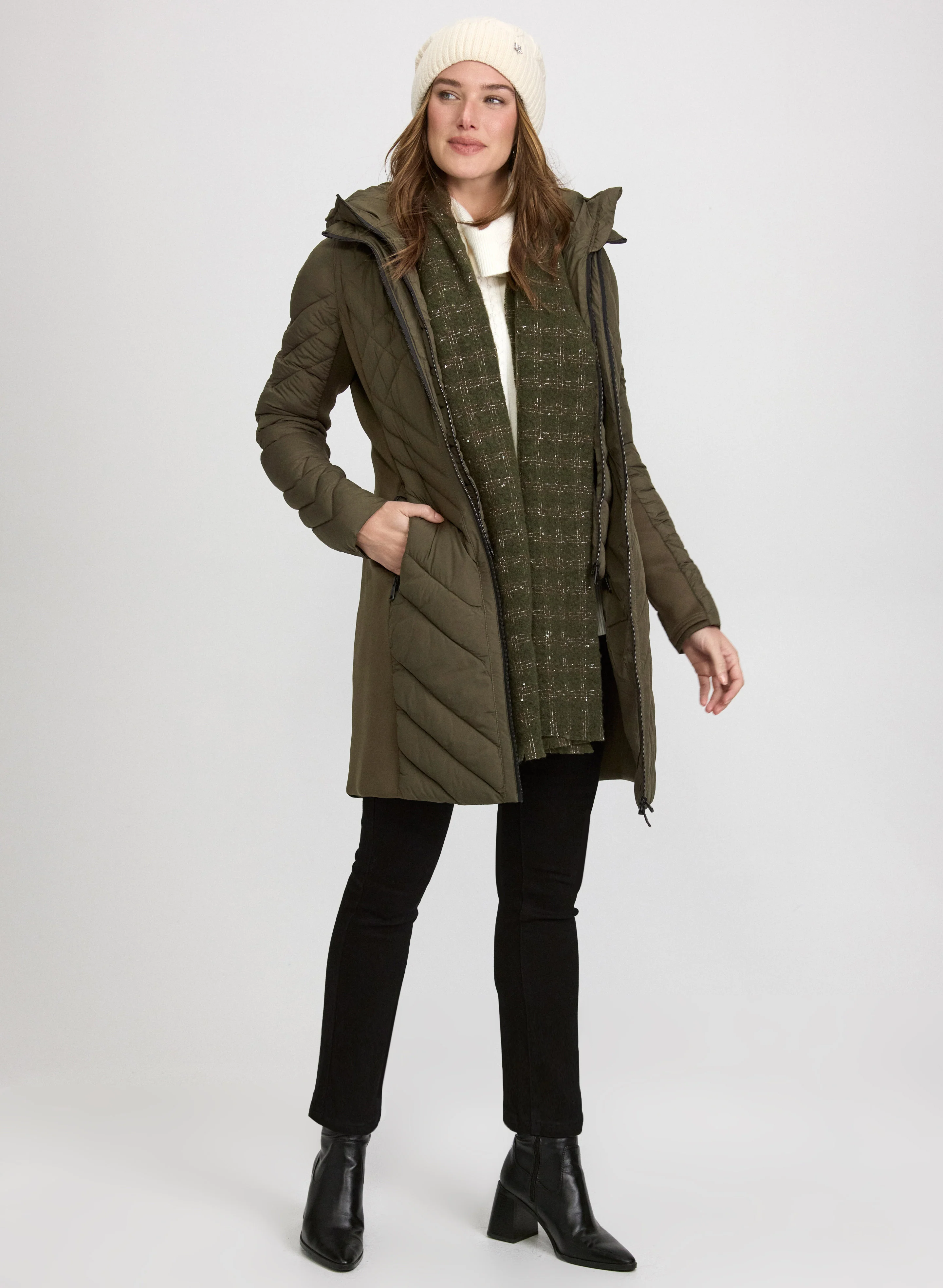 Bernardo - Quilted Scuba Detail Coat - Image 2