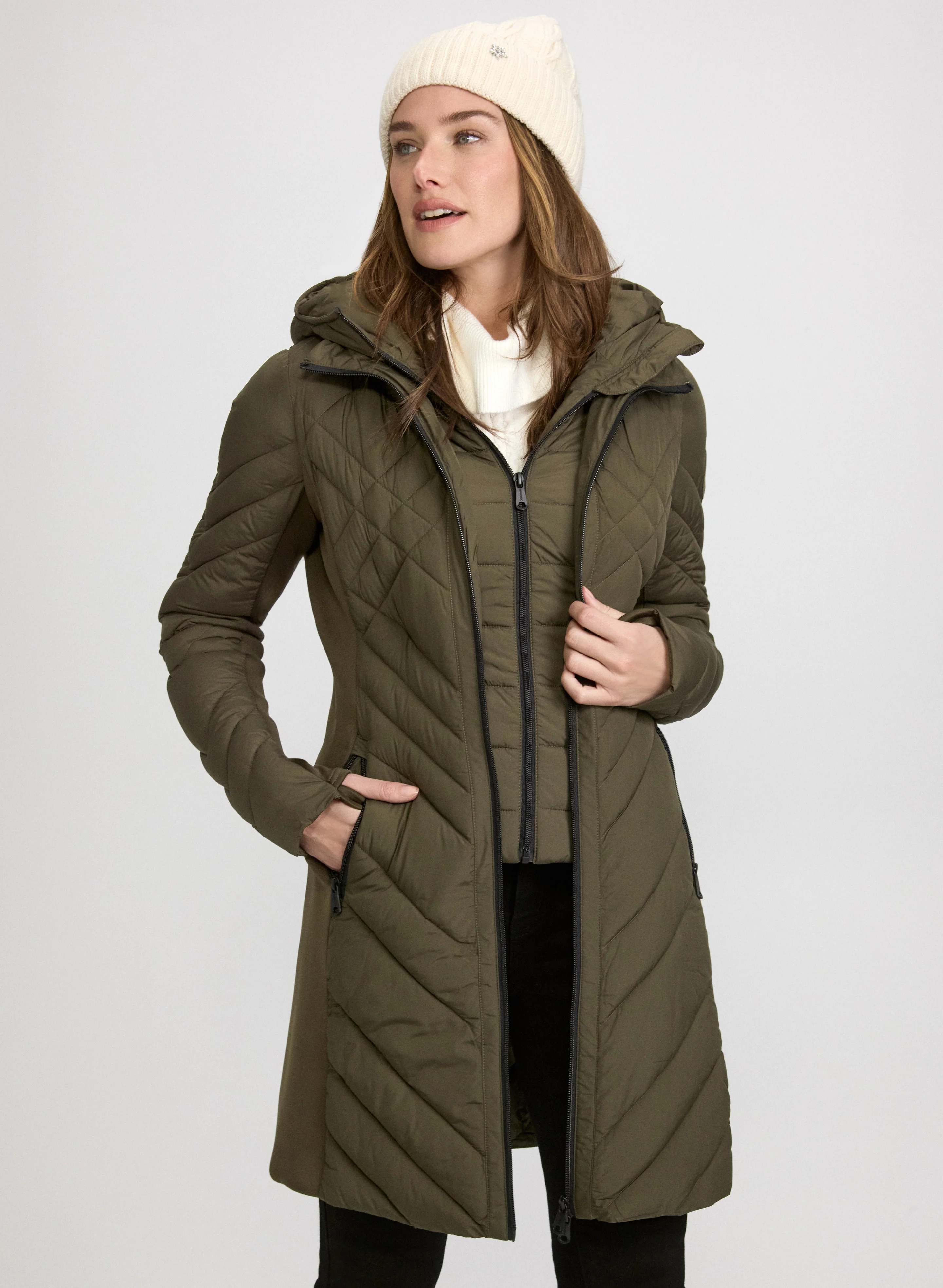 Bernardo - Quilted Scuba Detail Coat - Image 8