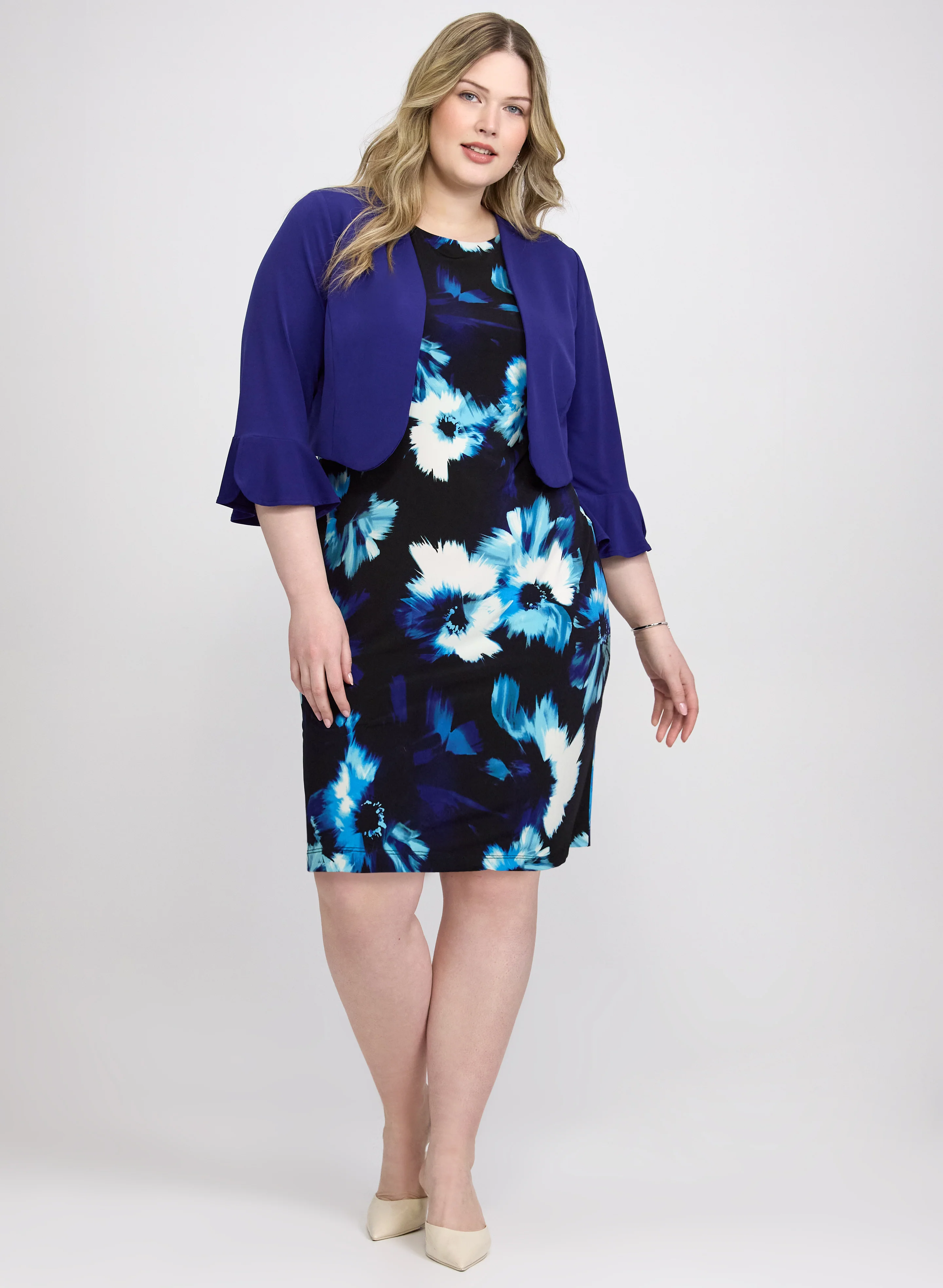 Bolero & Floral Print Dress Set