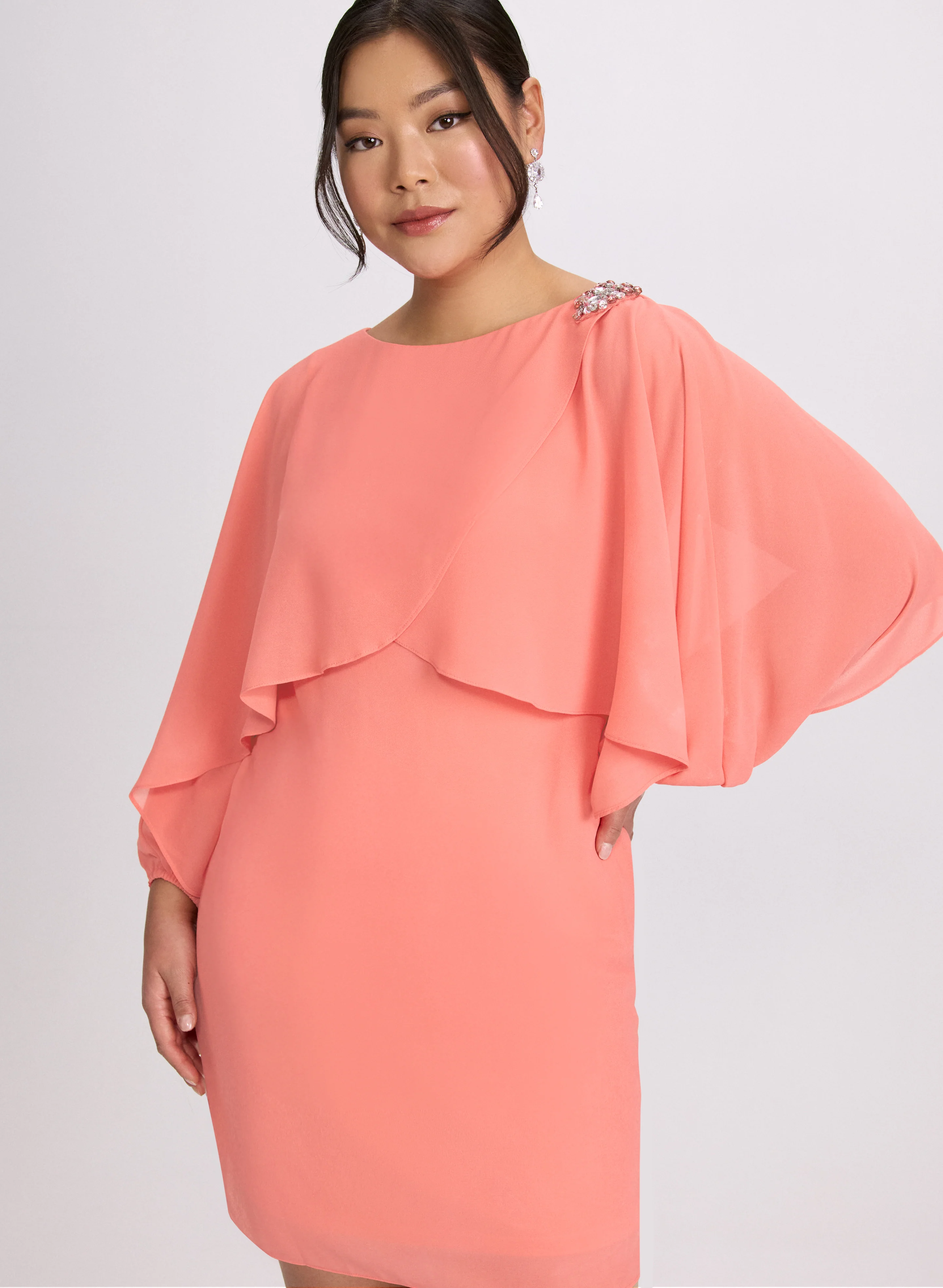 Brooch Embellished Capelet Dress - Image 2