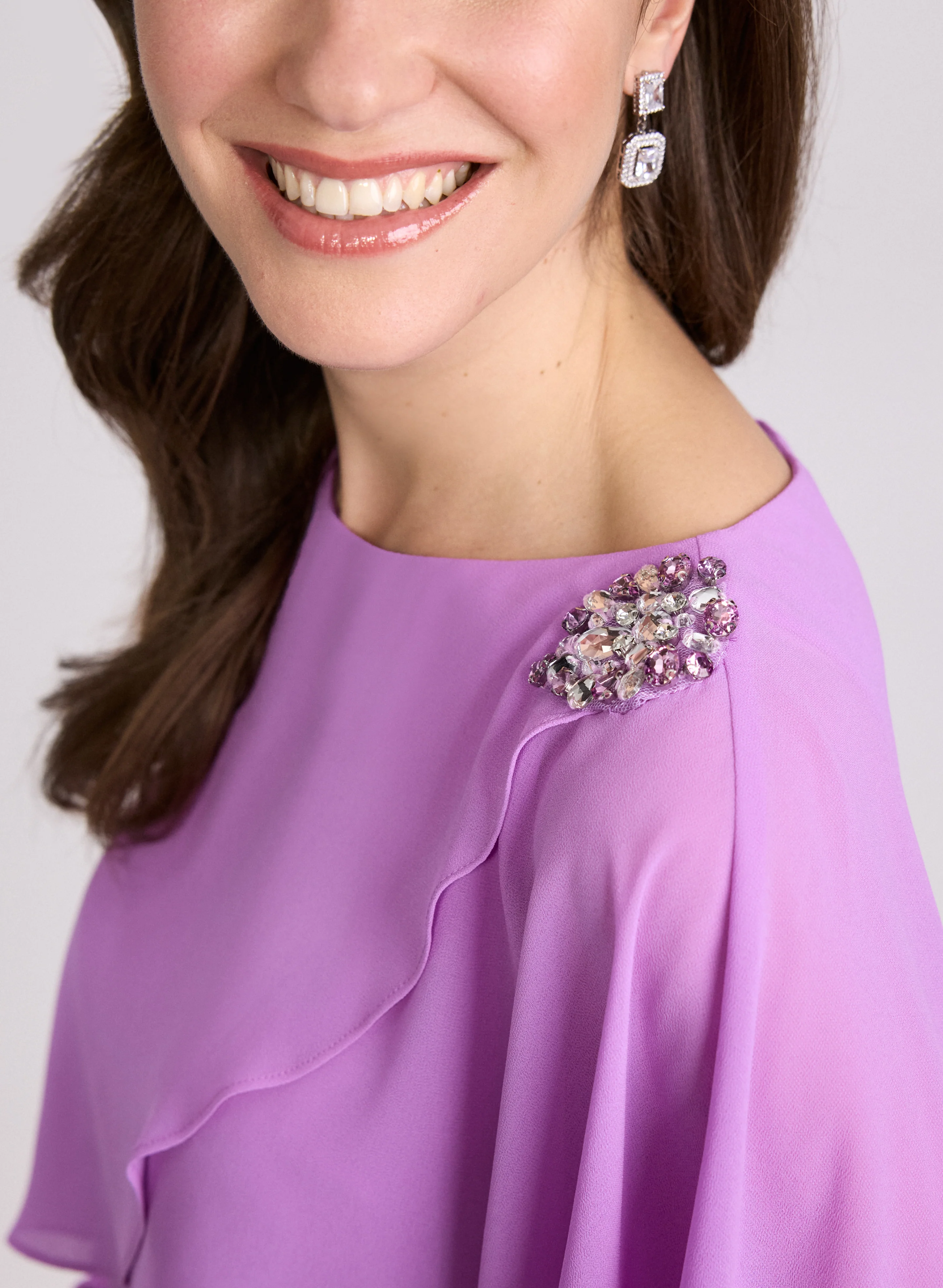 Brooch Embellished Capelet Dress - Image 2