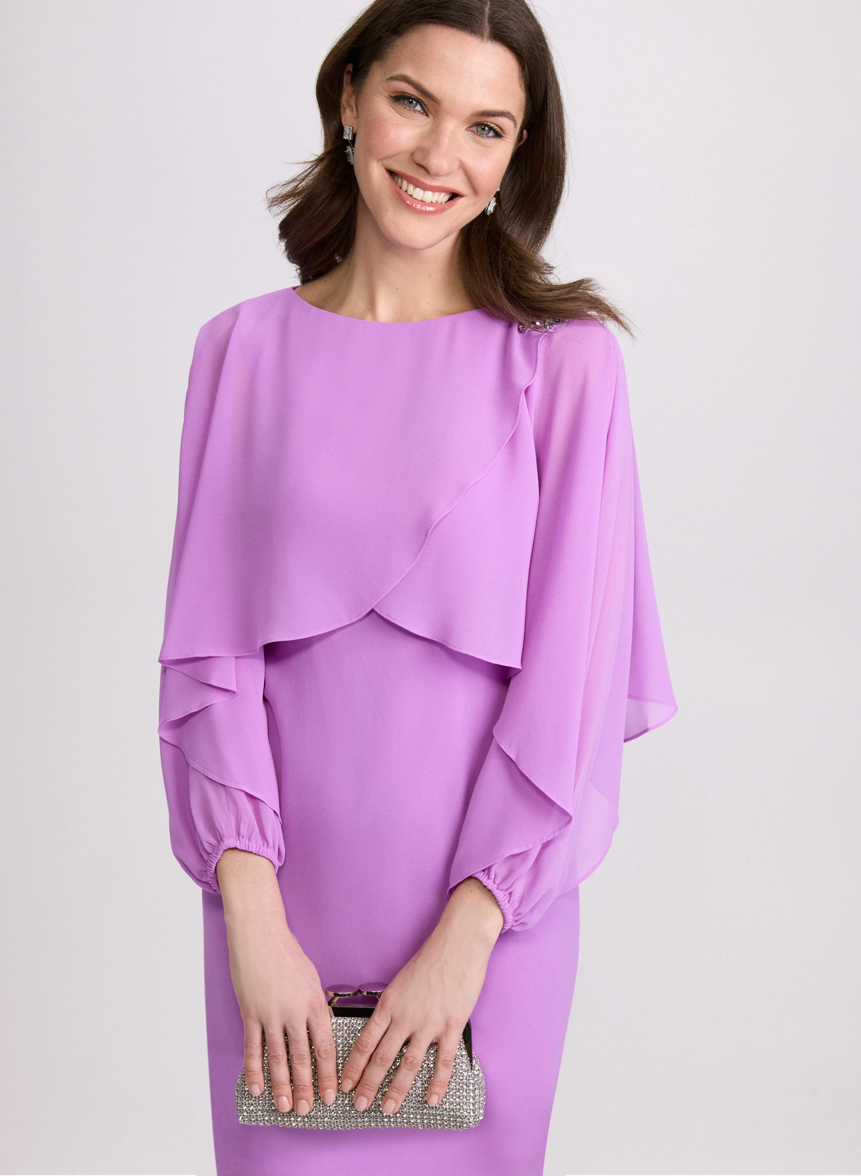 Brooch Embellished Capelet Dress - Image 5