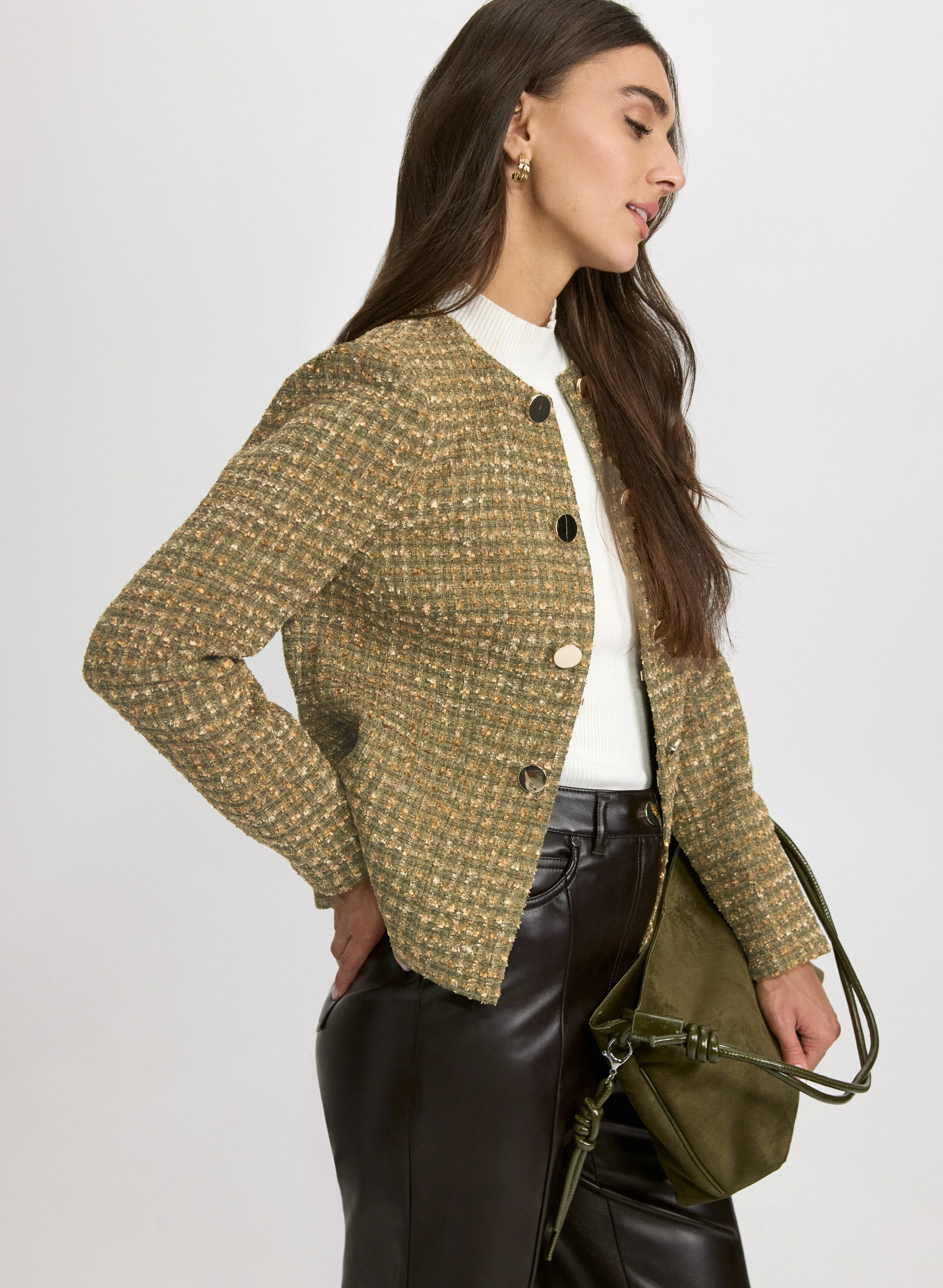 Button Detail Bouclé Jacket - Image 2