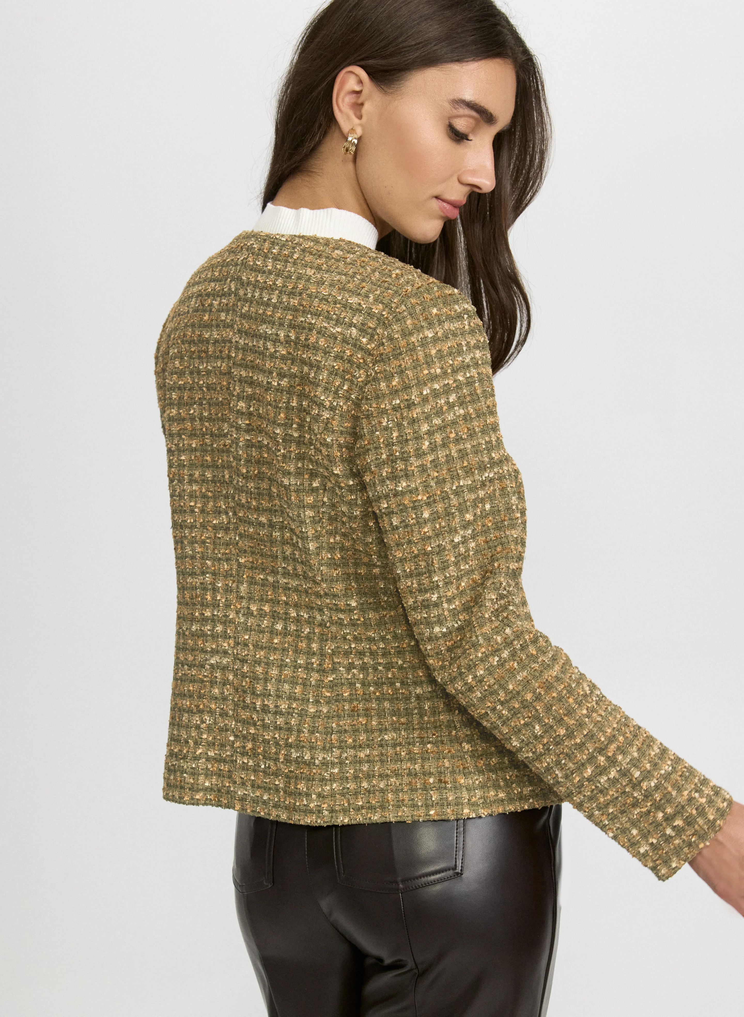 Button Detail Bouclé Jacket - Image 4