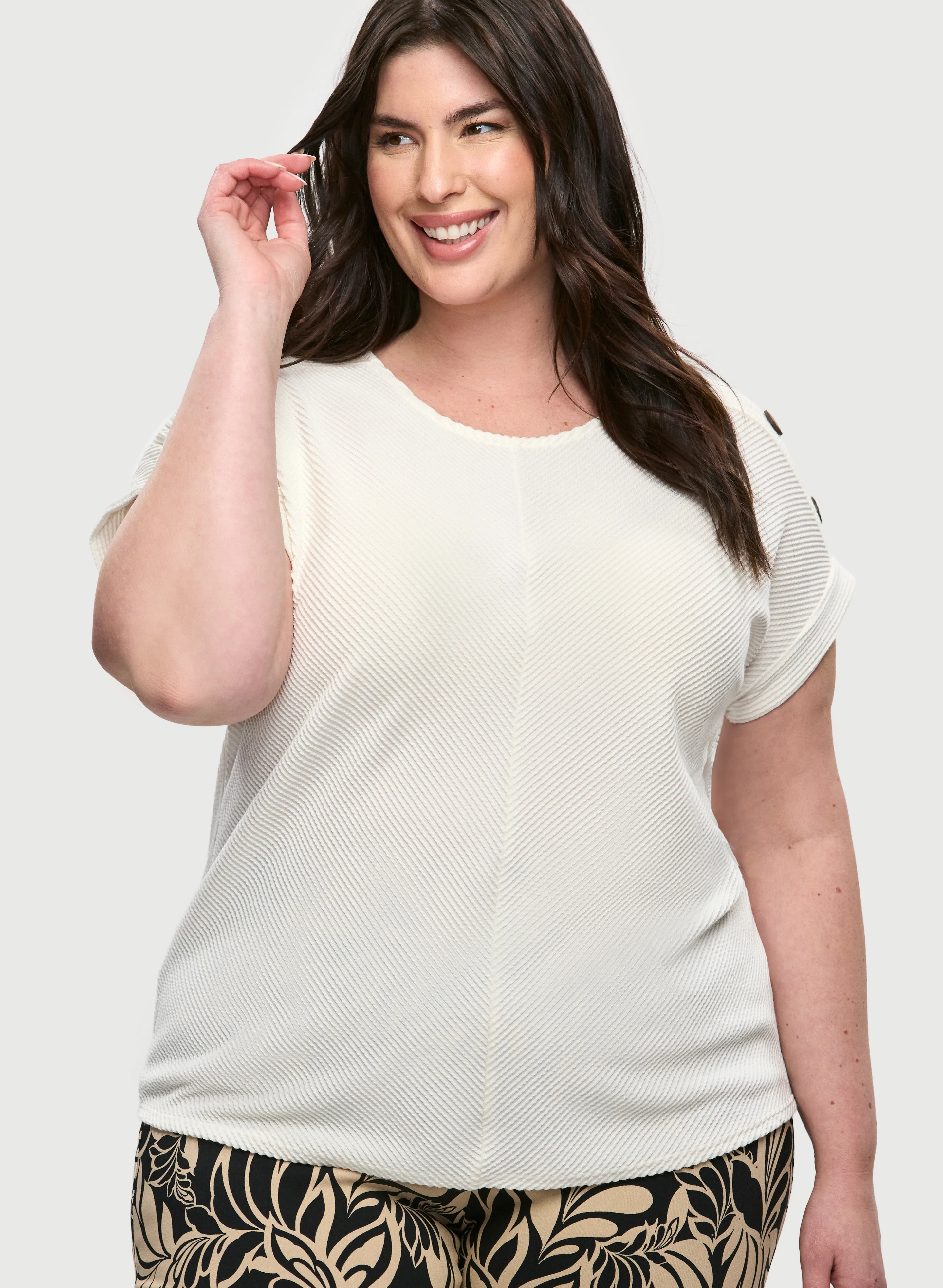 Button Detail Cap-Sleeve Top - Image 5