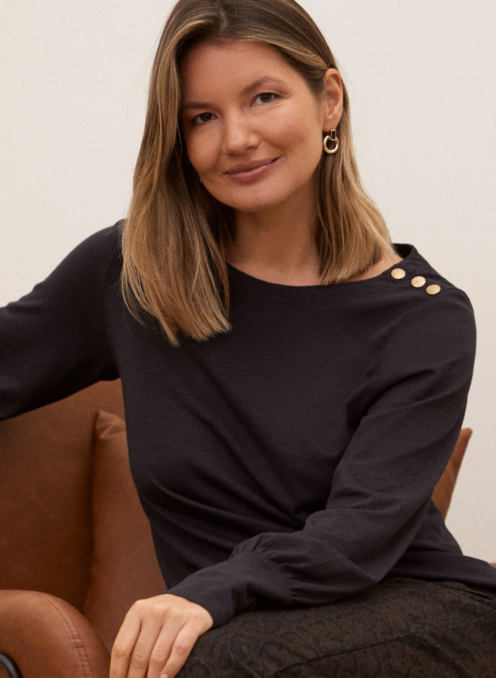 Button Detail Cotton Modal Top - Image 2