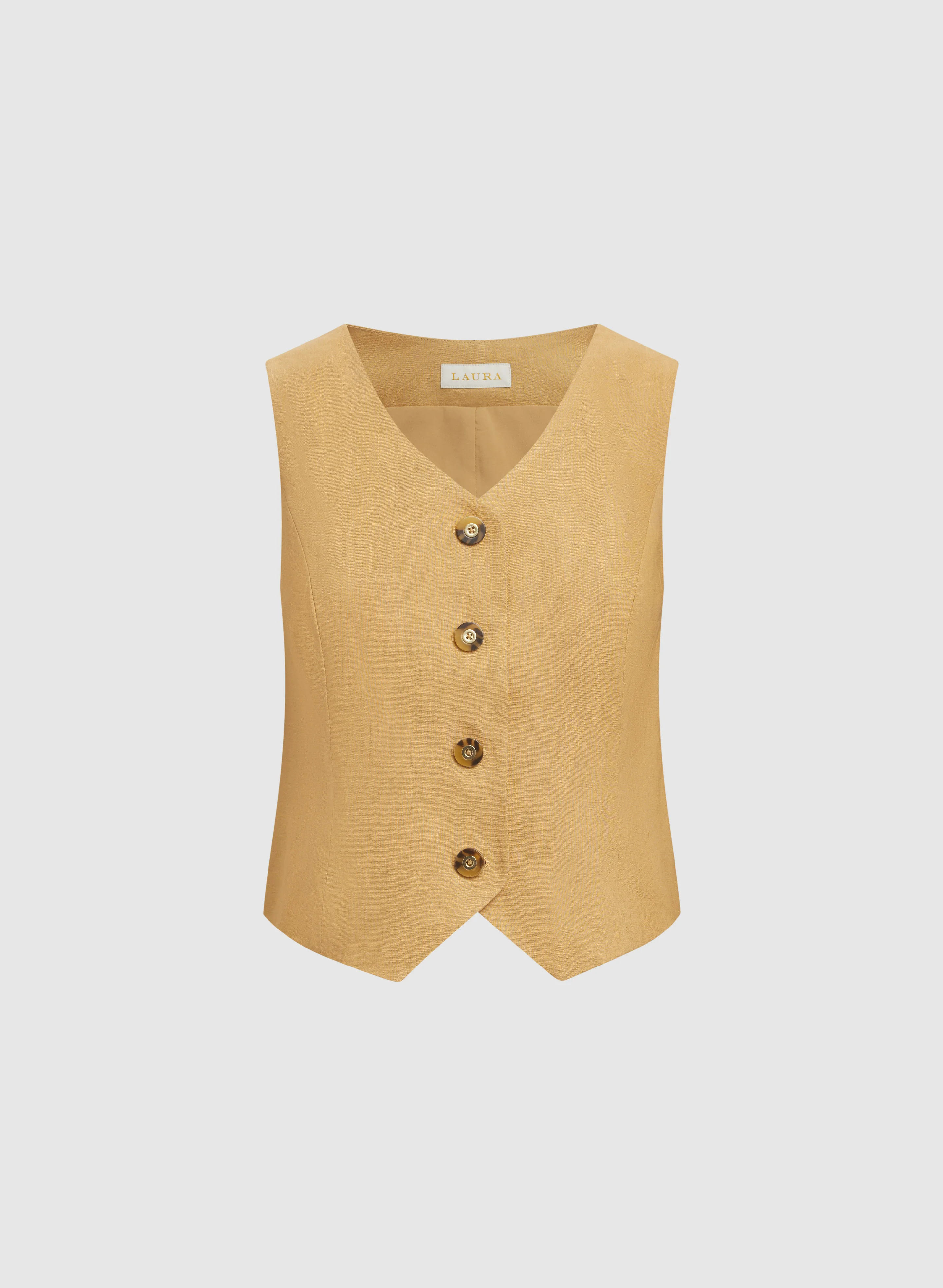 Button Linen-Blend Vest - Image 6