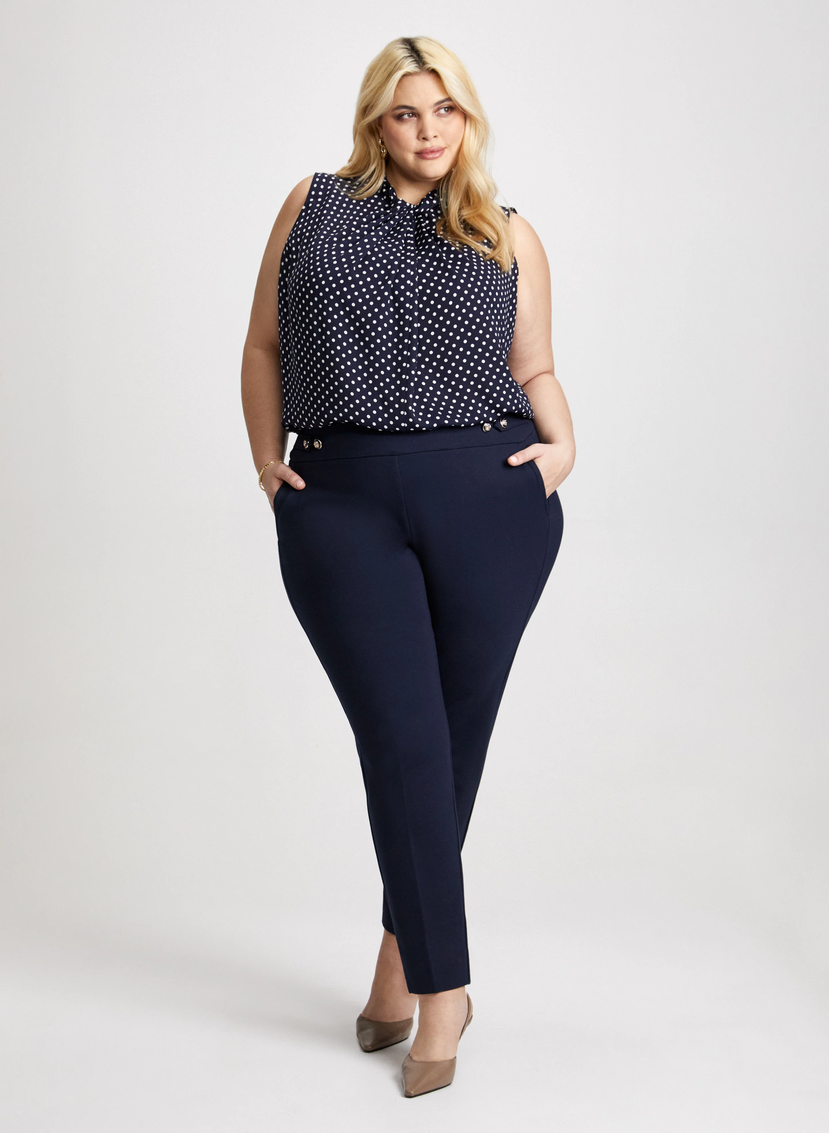 Button Tab Detail Pull-On Pants - Image 4
