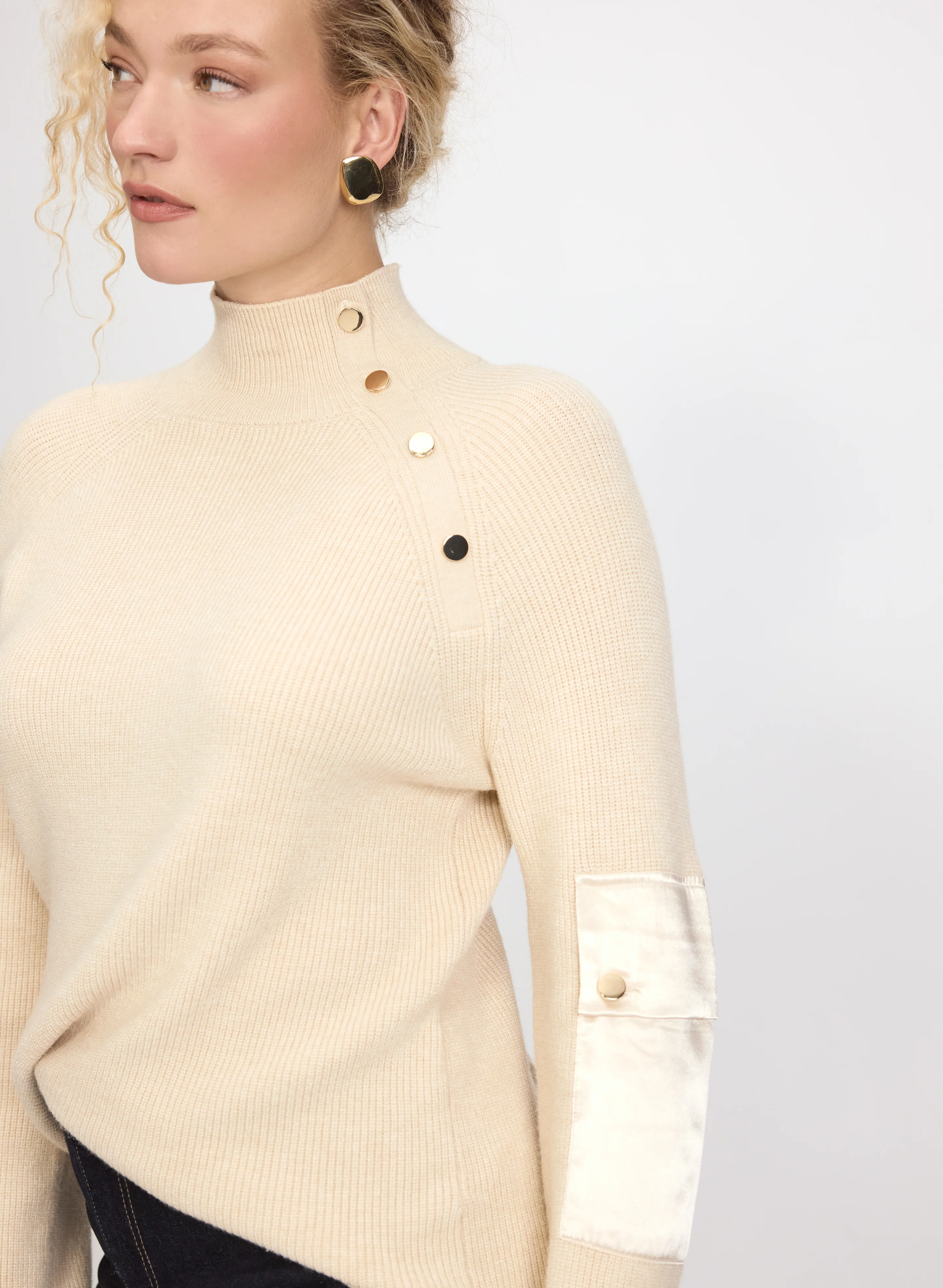 Buttoned Mock Neck Sweater - Image 3