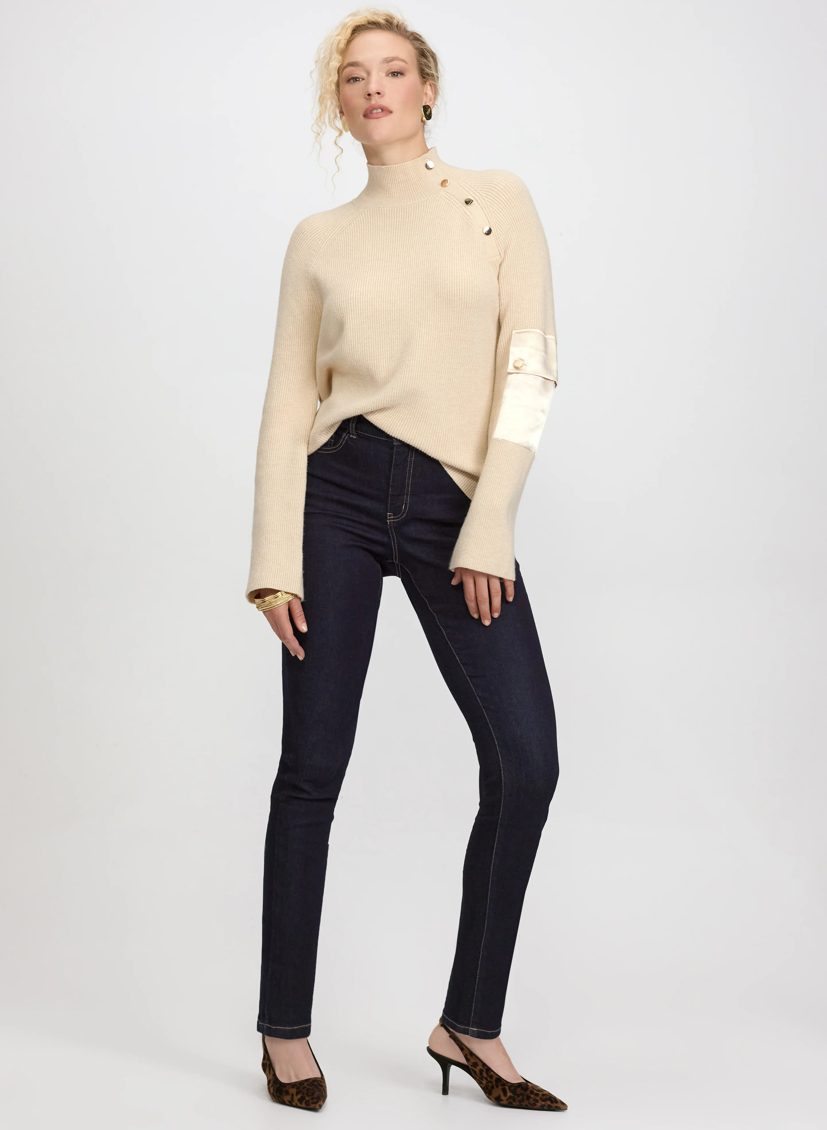 Buttoned Mock Neck Sweater - Image 4