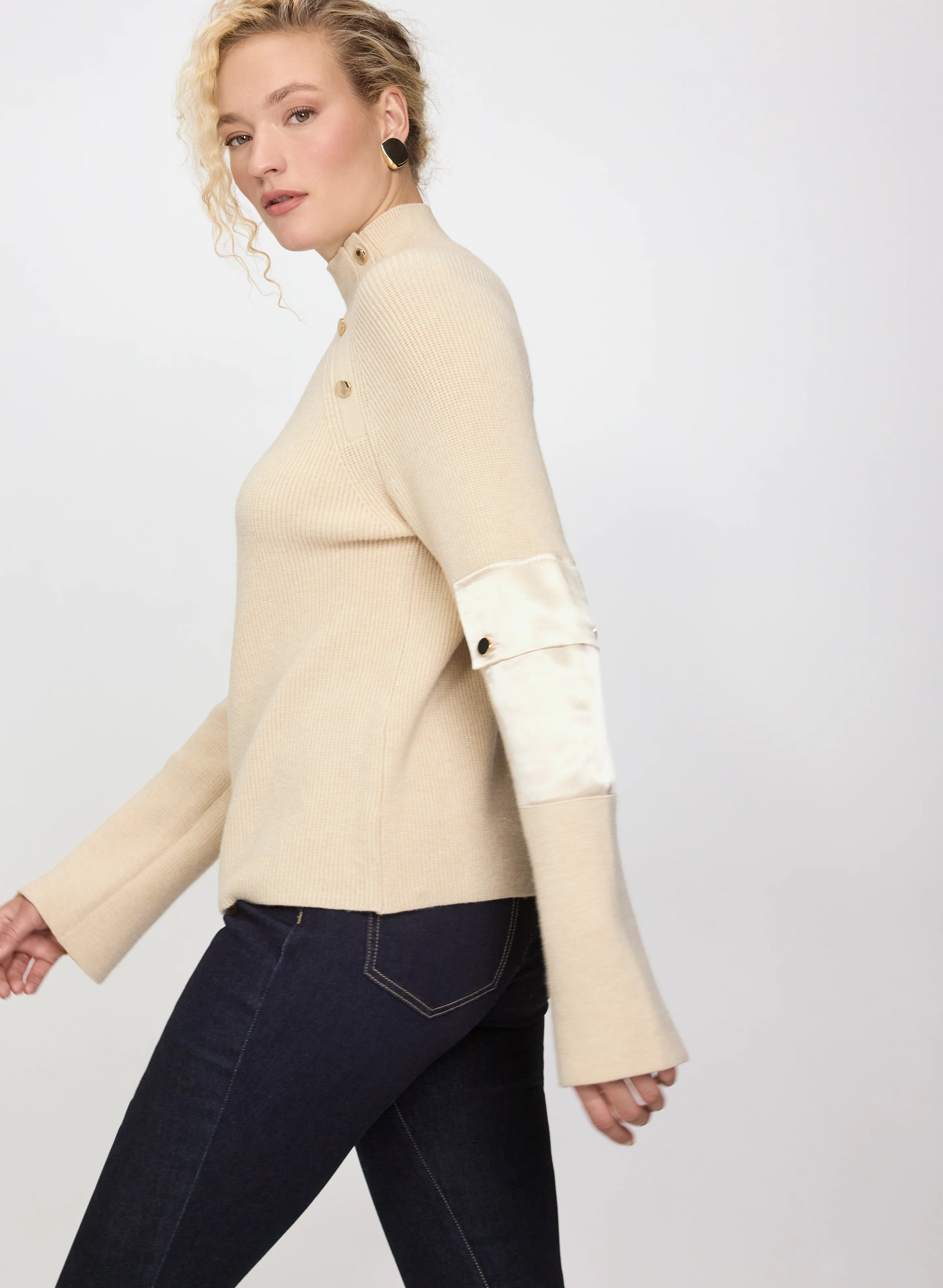 Buttoned Mock Neck Sweater - Image 6