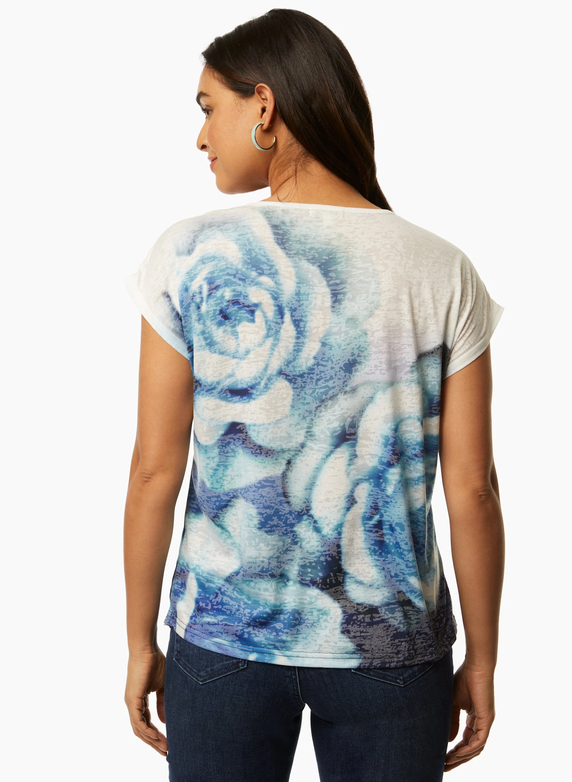 Cap Sleeve Rose Motif Tee - Image 5