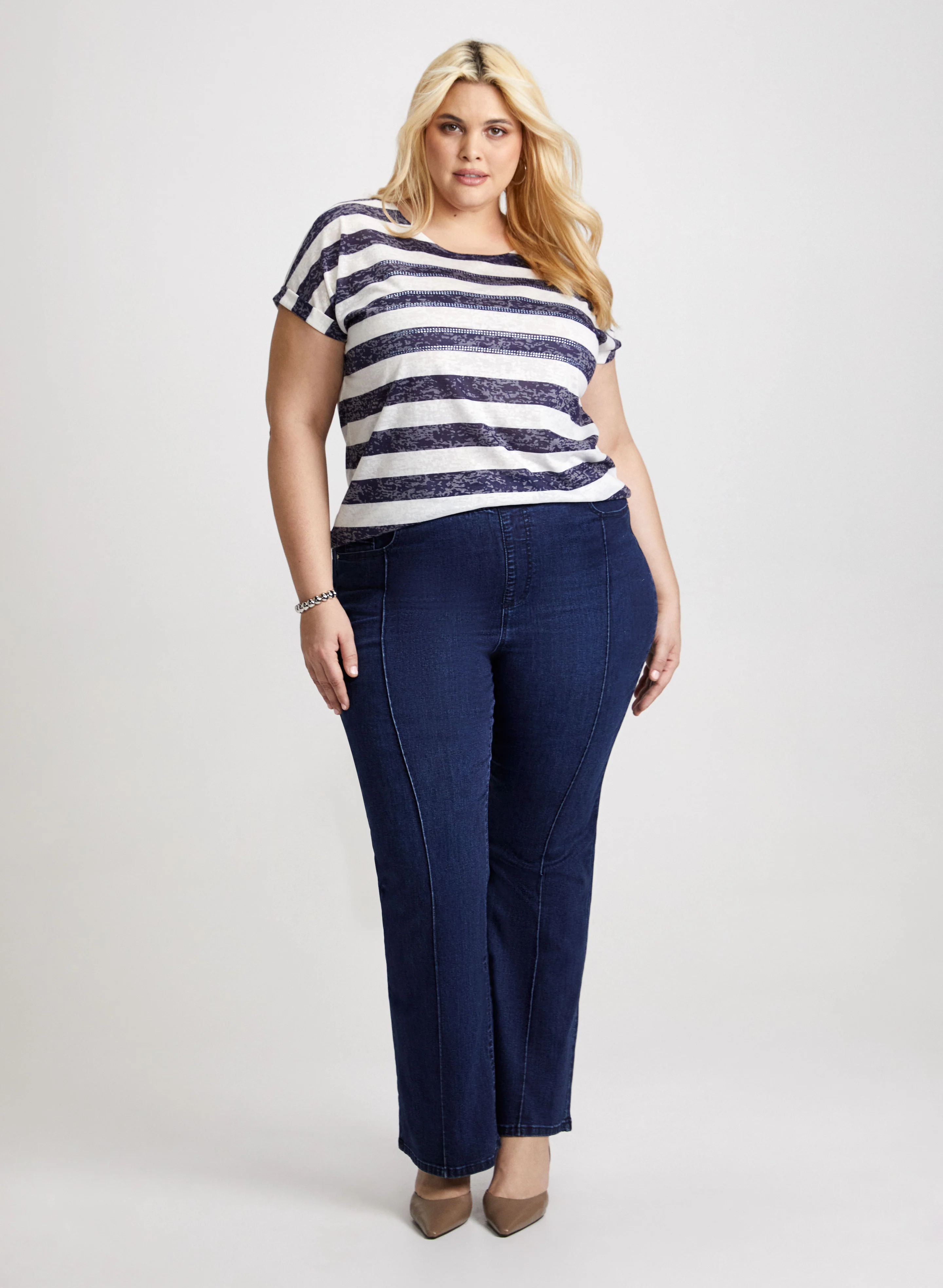 Cap Sleeve Striped T-Shirt - Image 3