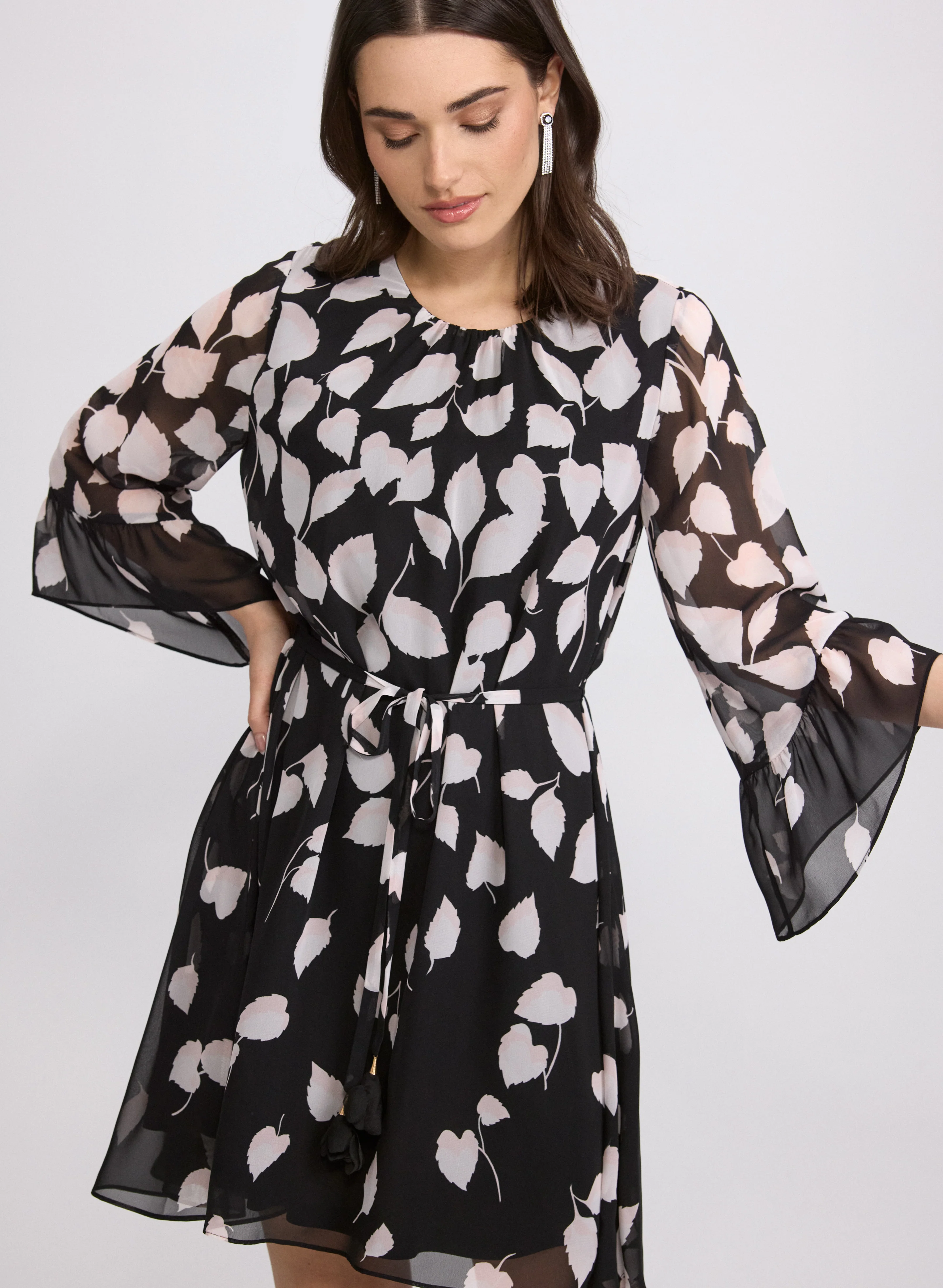 Cascading Leaf Print Dress - Image 4