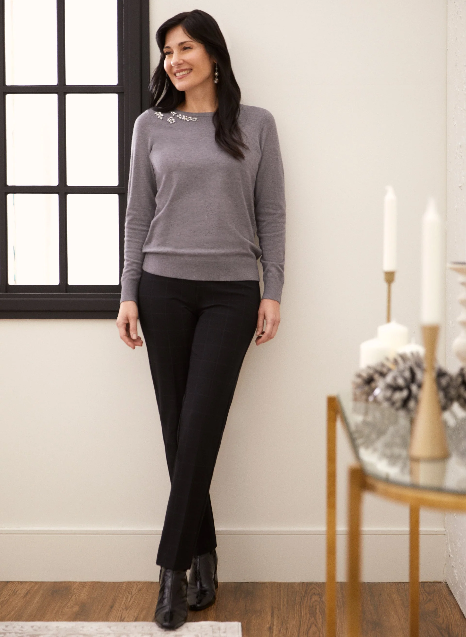 Checkered Print Pull-On Pants - Image 3