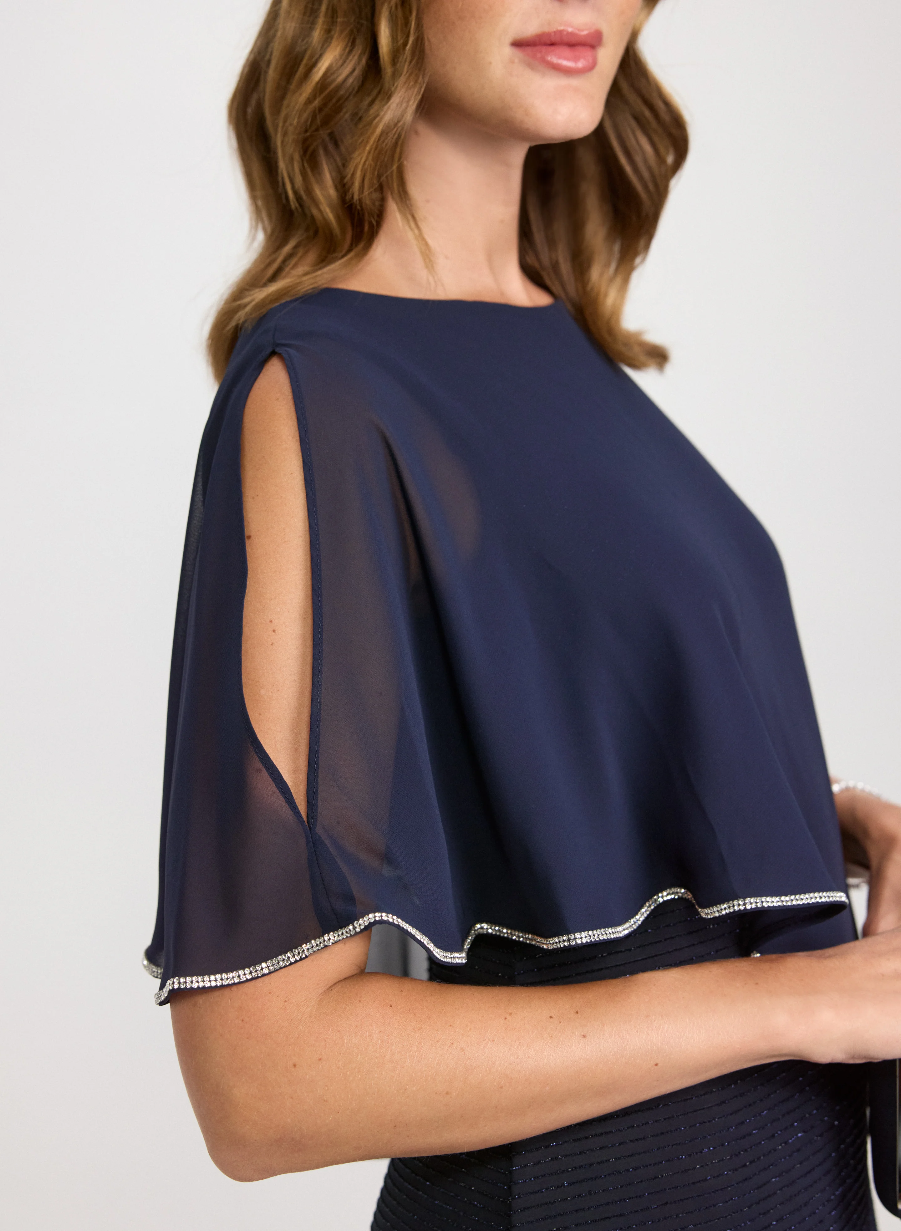 Chiffon Poncho & Metallic Knit Dress - Image 5