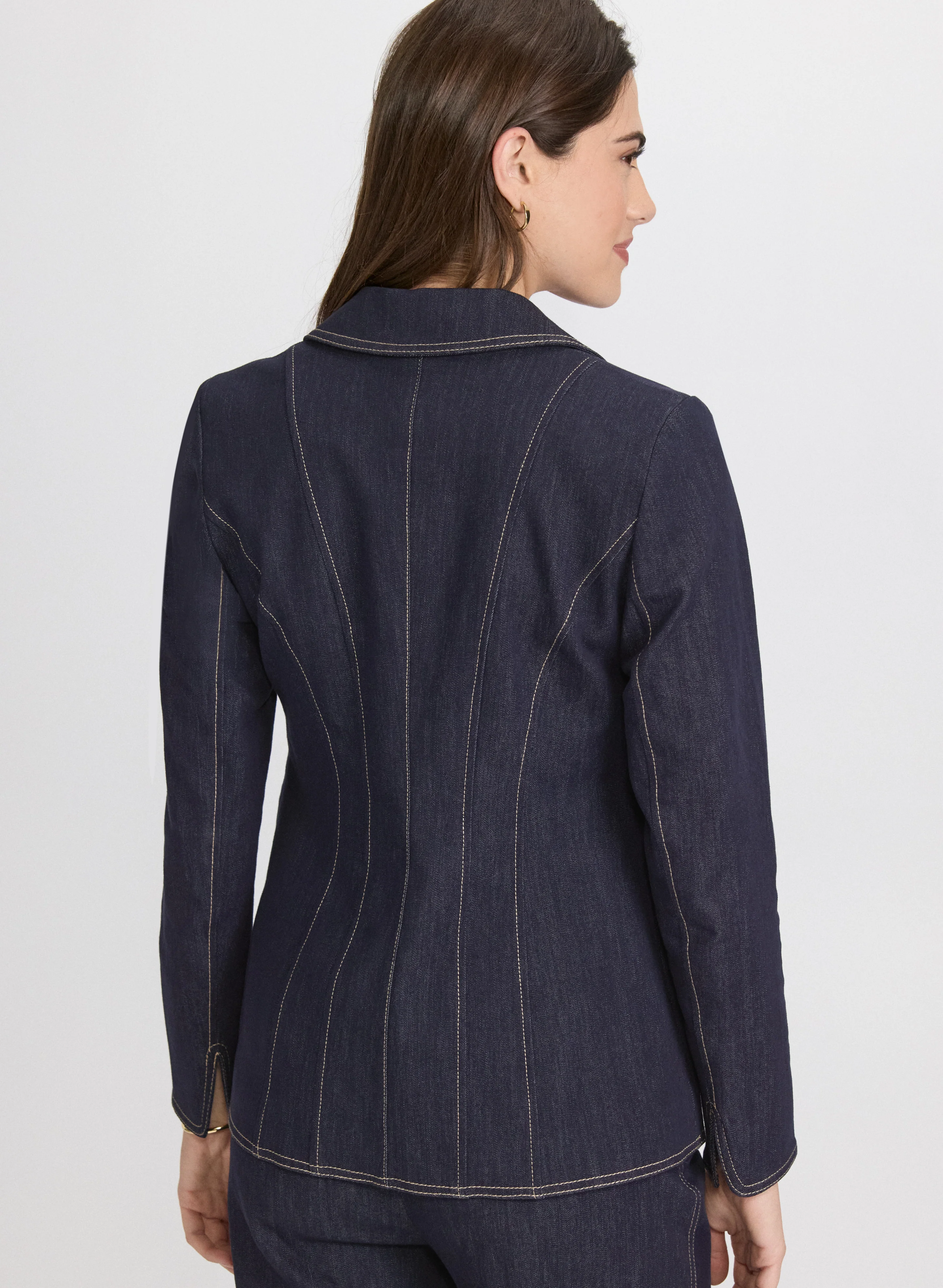 Contrast Stitch Denim Blazer - Image 4