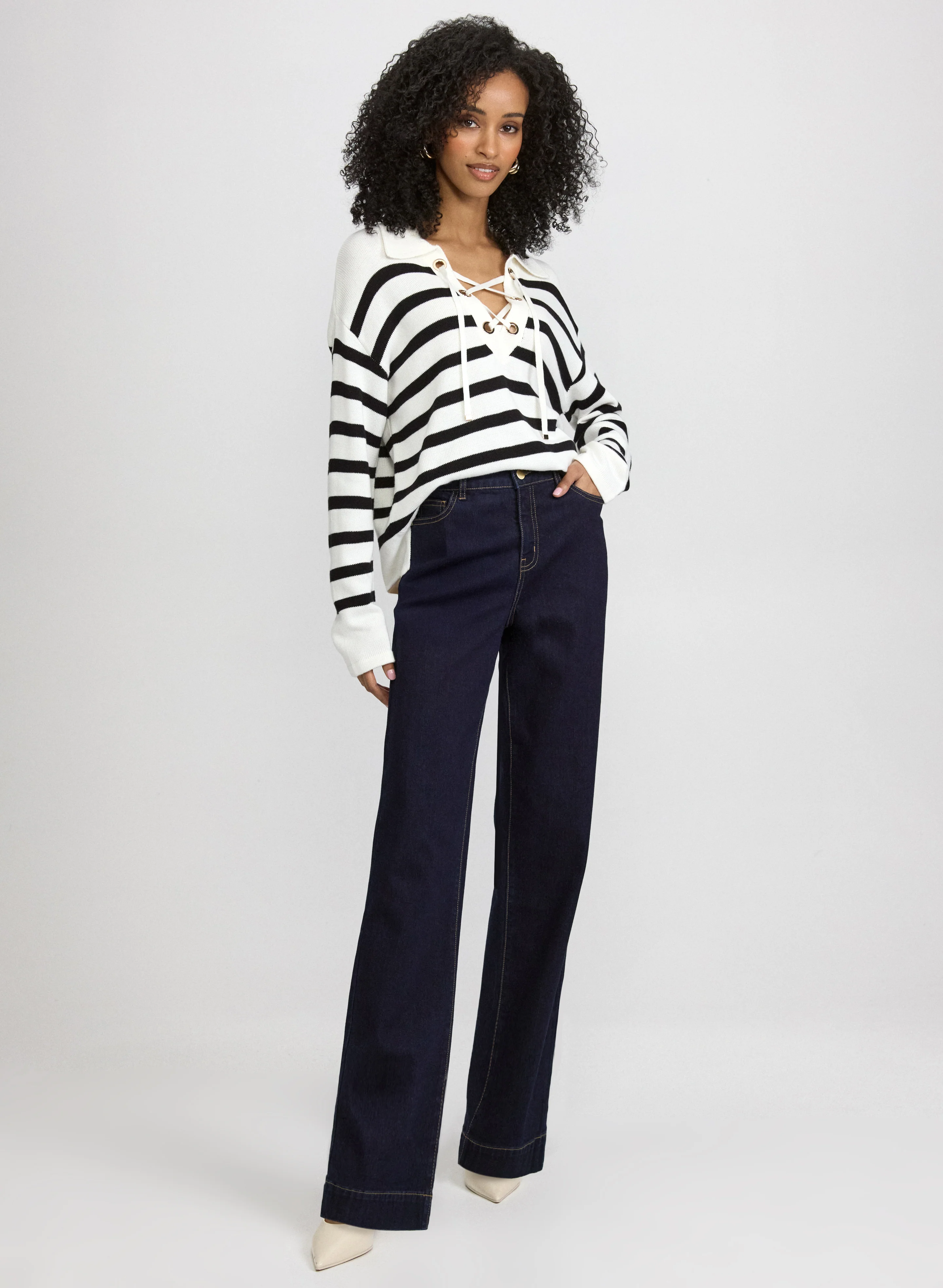 Contrast Stitch Wide-Leg Jeans - Image 5