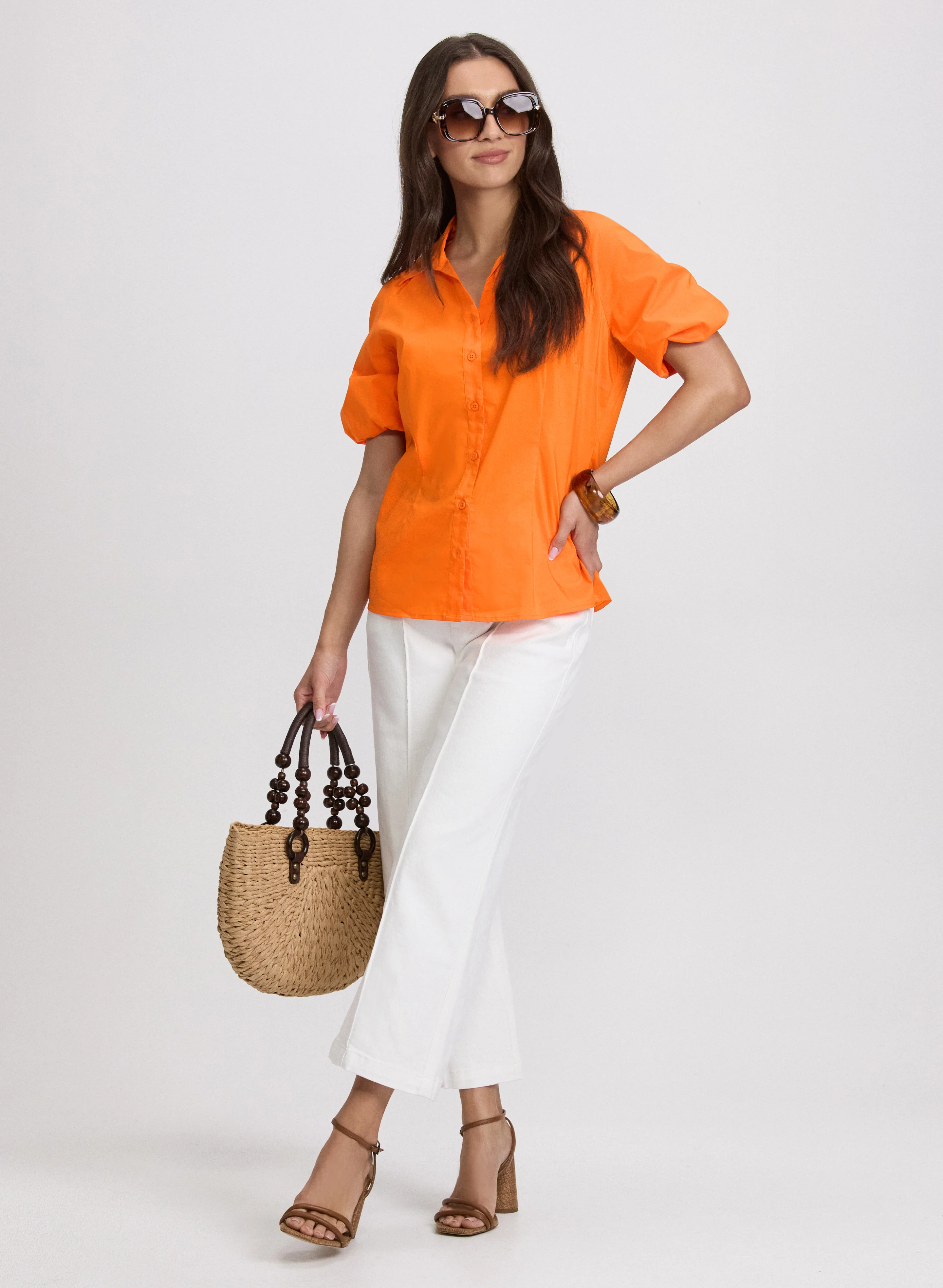 Cotton-Blend Puff-Sleeve Blouse - Image 3