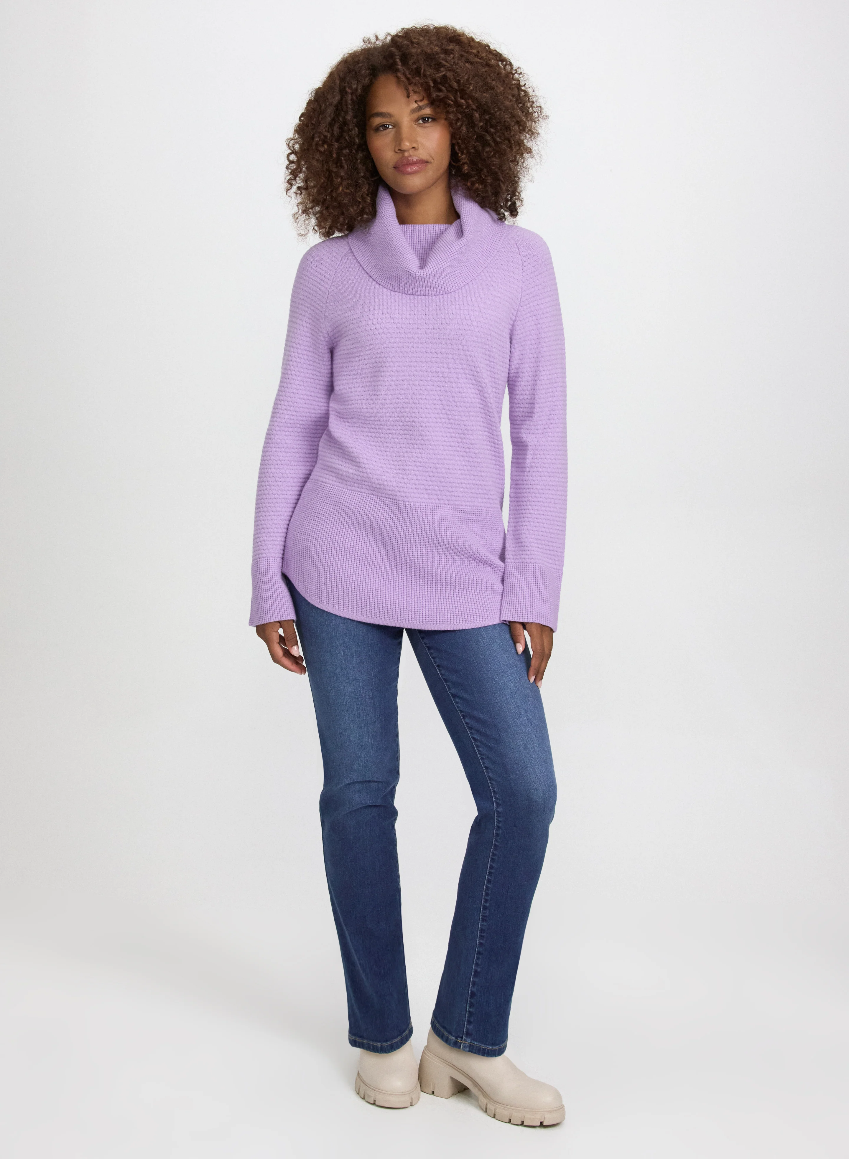 Cowl Neck Waffle Knit Sweater - Image 3