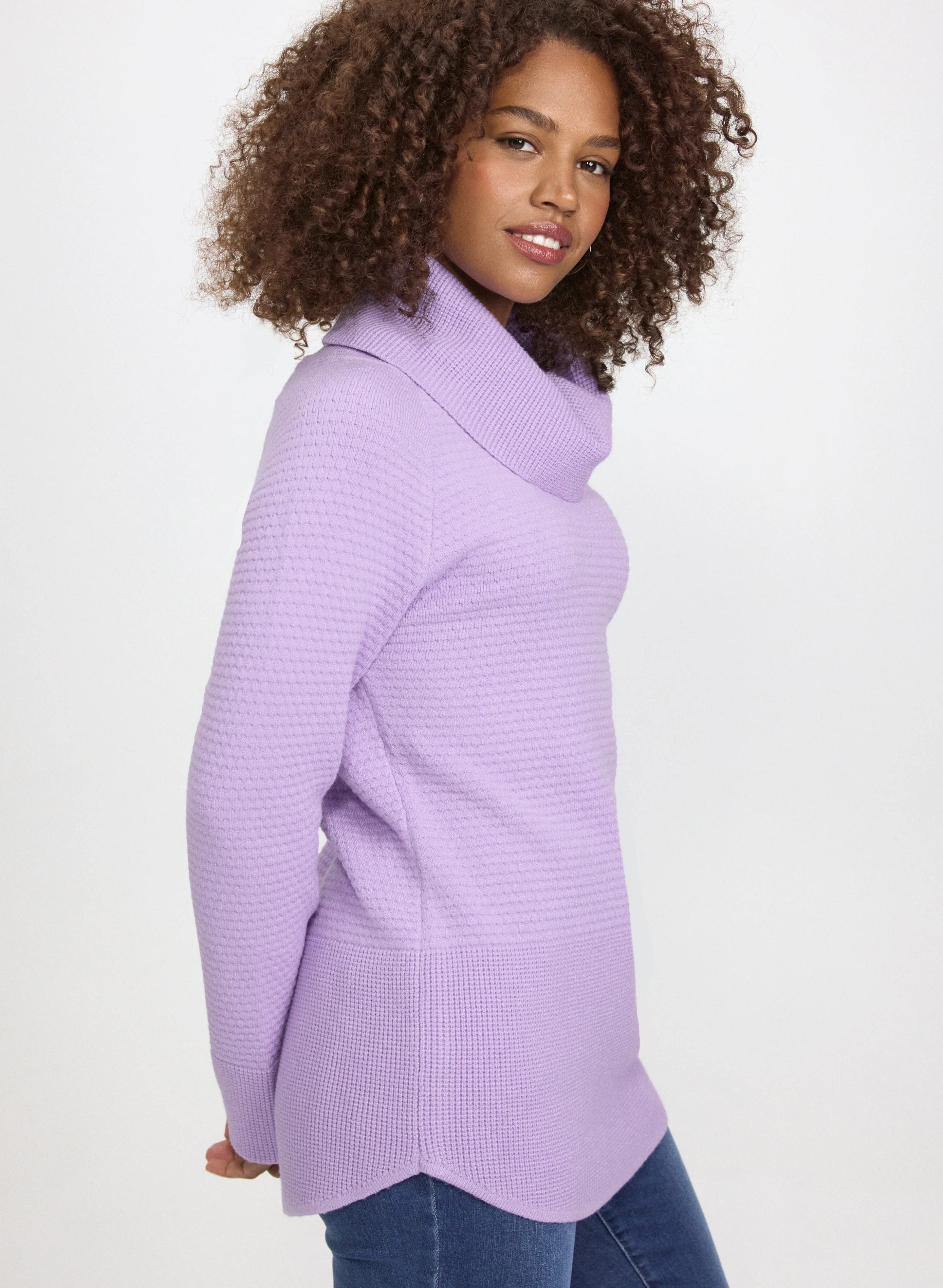 Cowl Neck Waffle Knit Sweater - Image 5