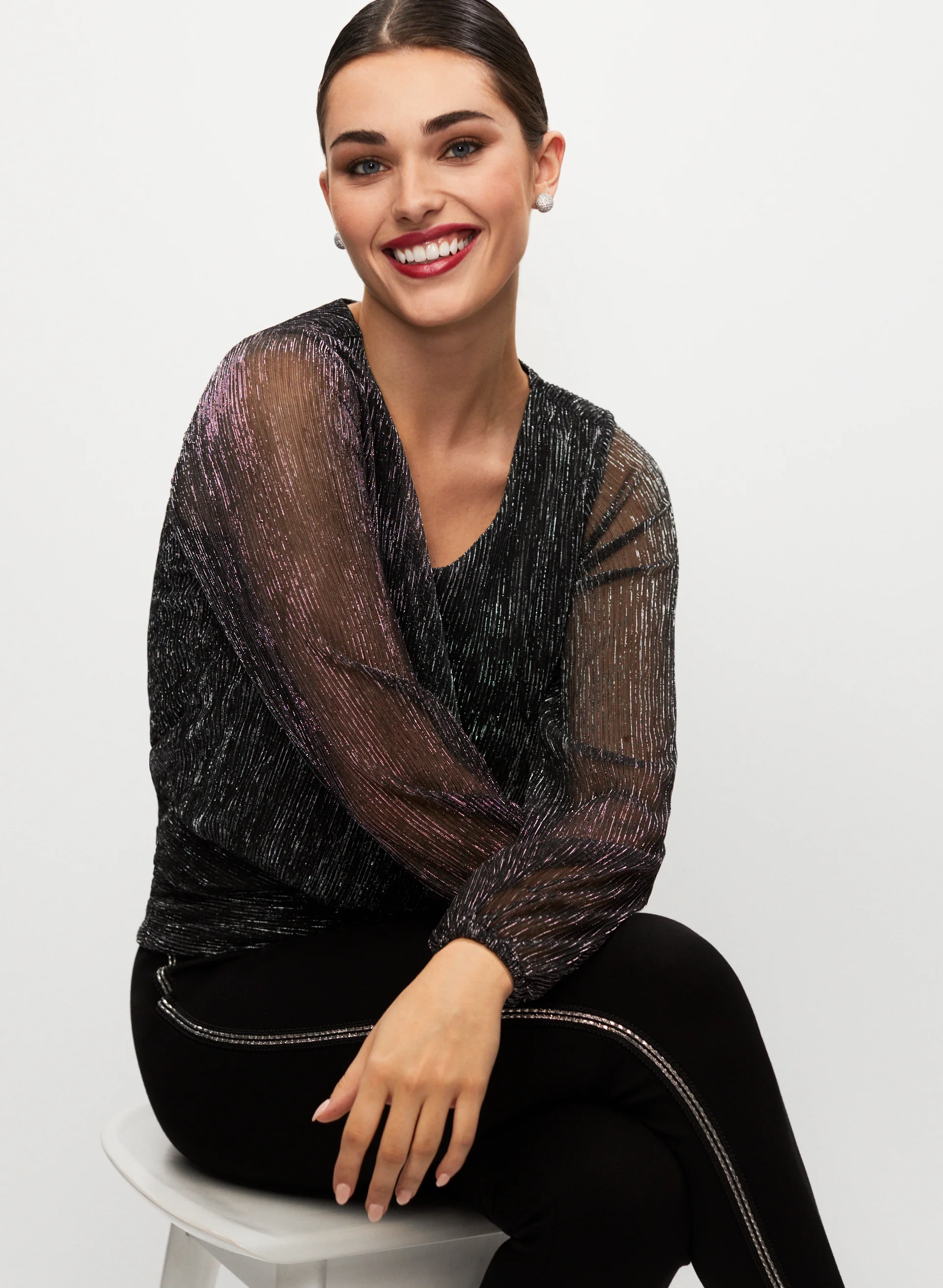 Crinkle Effect Metallic Blouson - Image 2