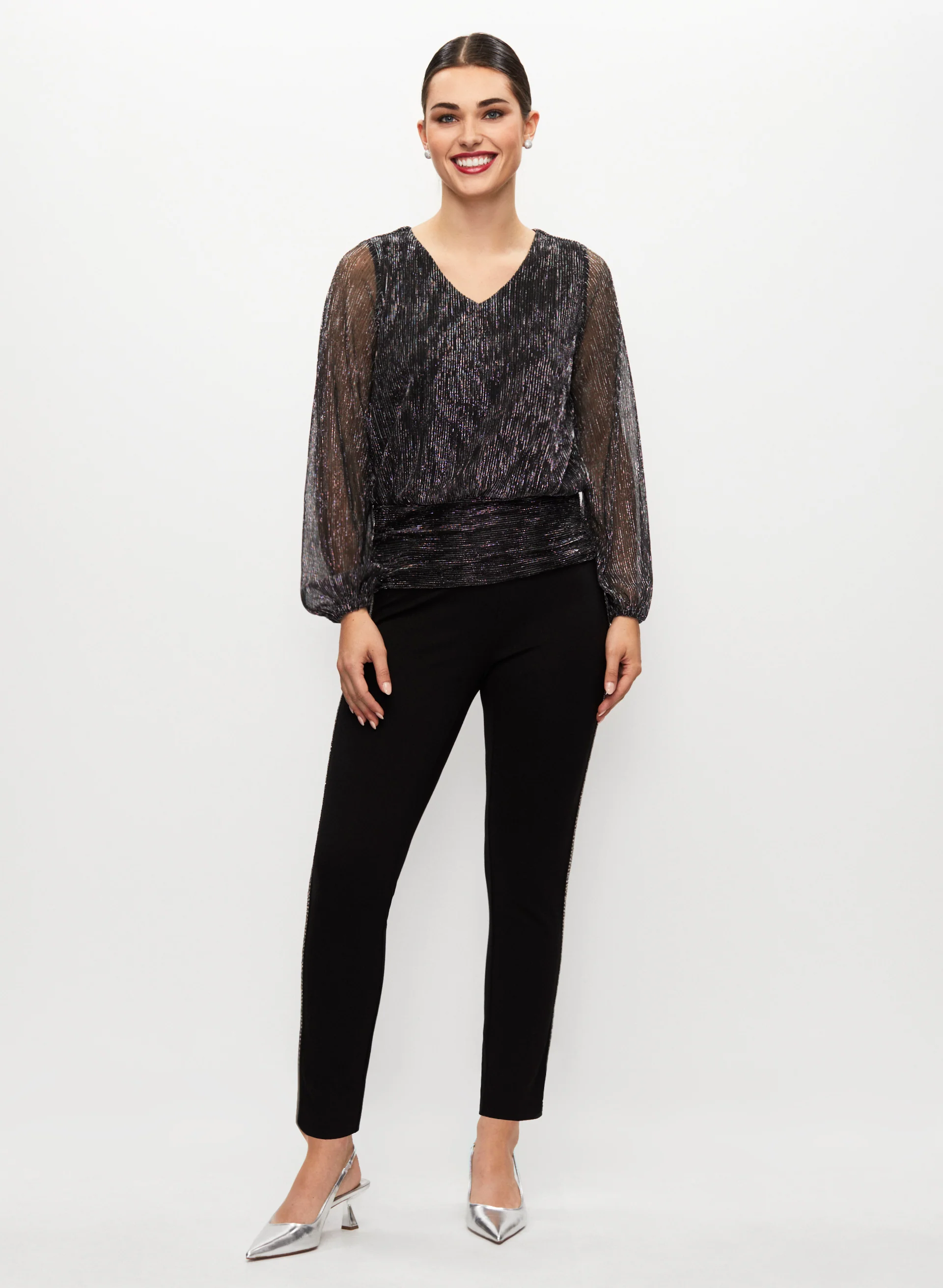 Crinkle Effect Metallic Blouson - Image 3