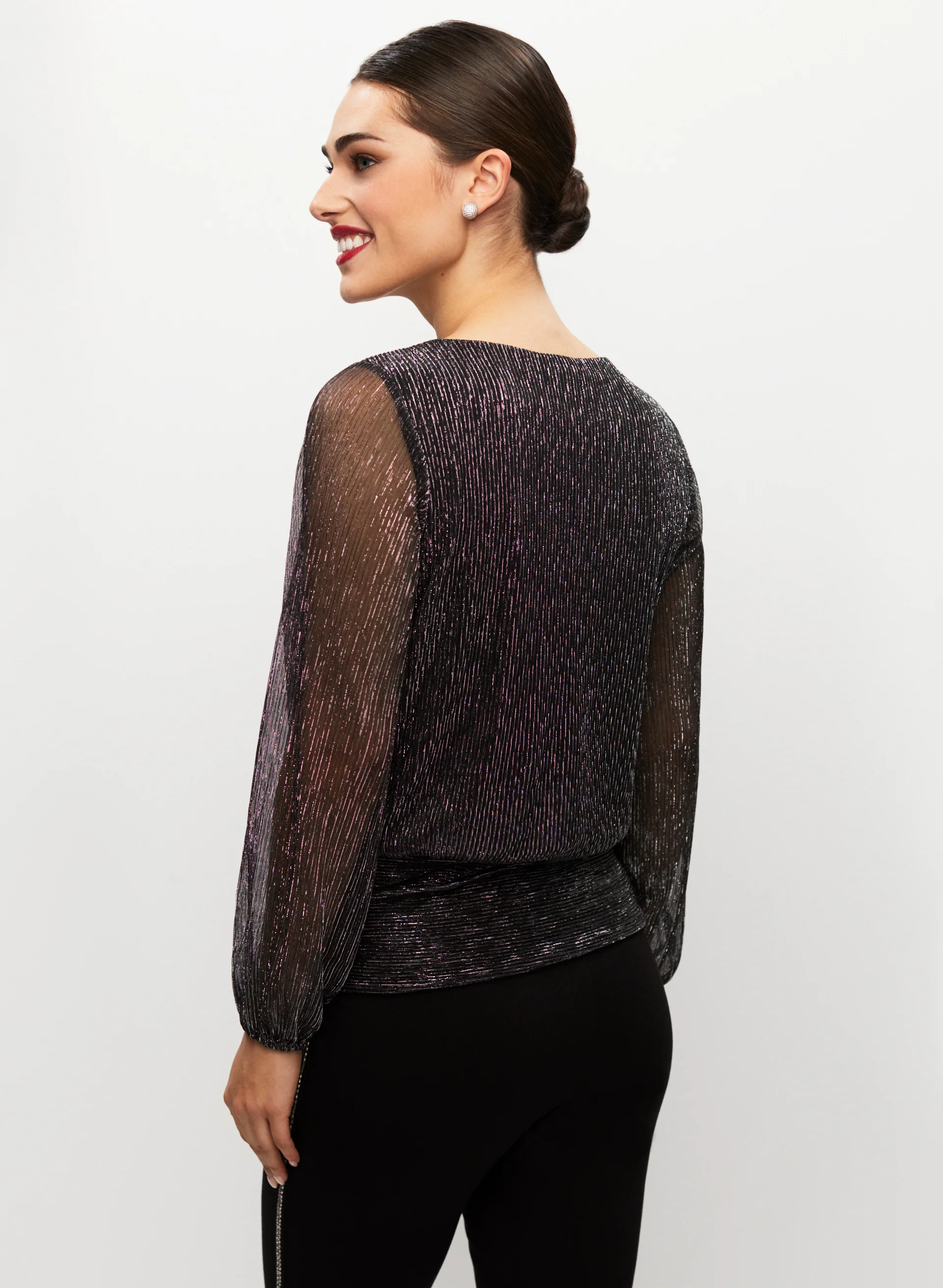 Crinkle Effect Metallic Blouson - Image 4