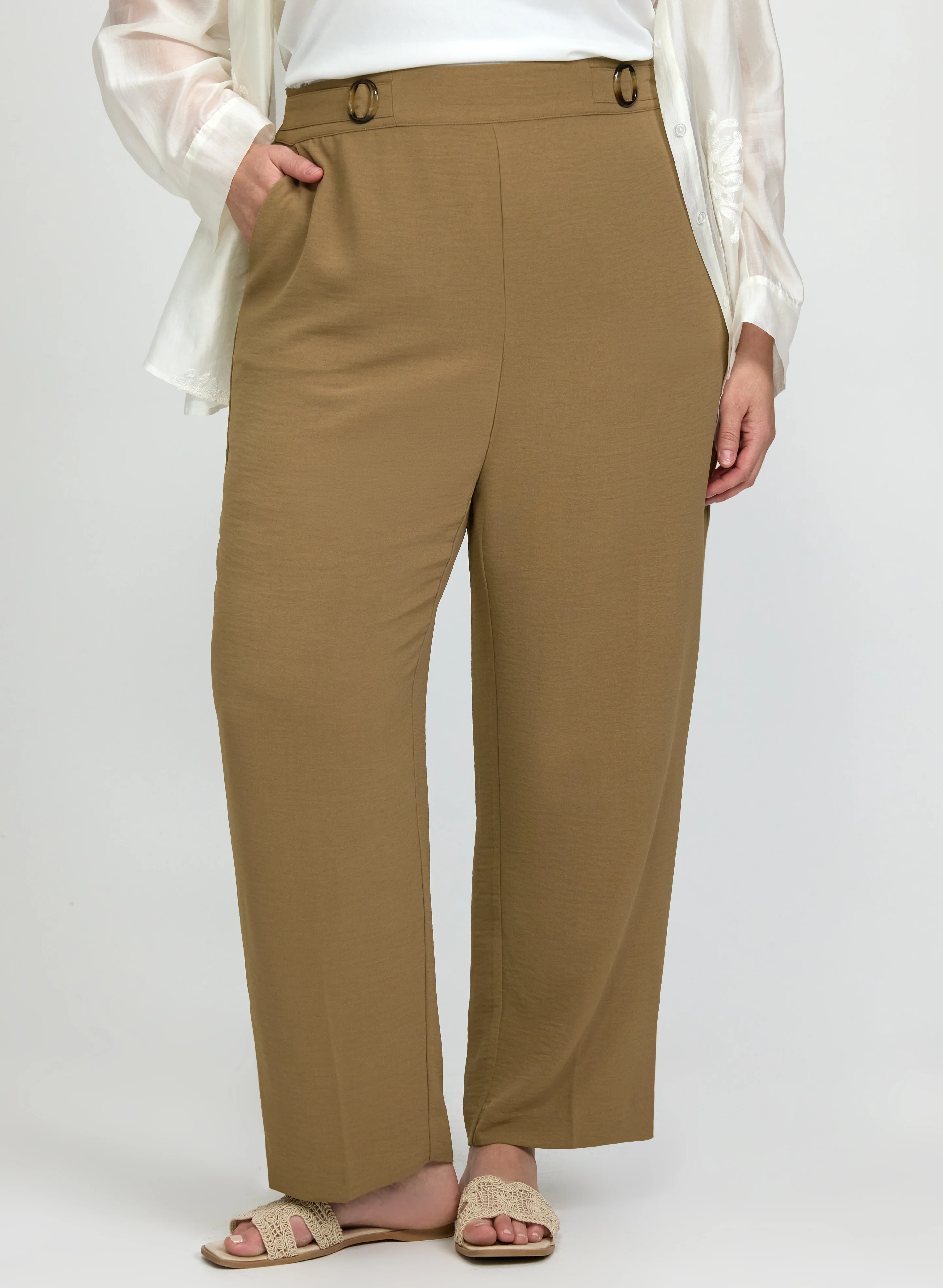 Ava Crinkle Straight-Leg Pants