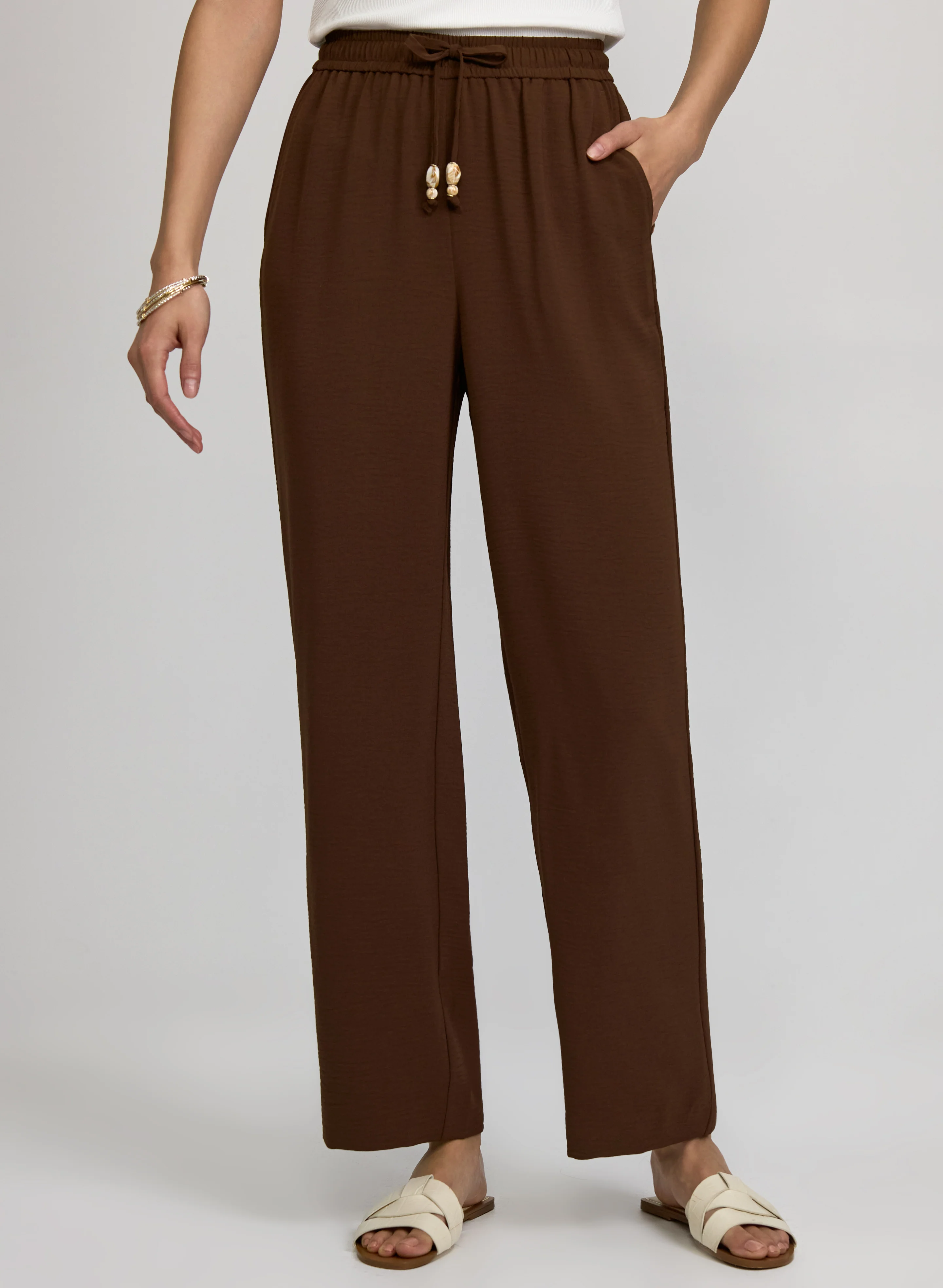 Crinkled Wide-Leg Pants