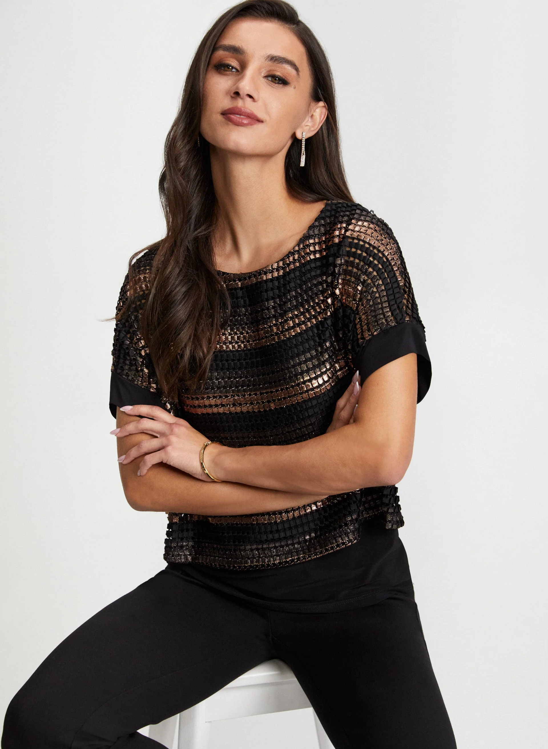 Crochet Stripe Print Top - Image 5