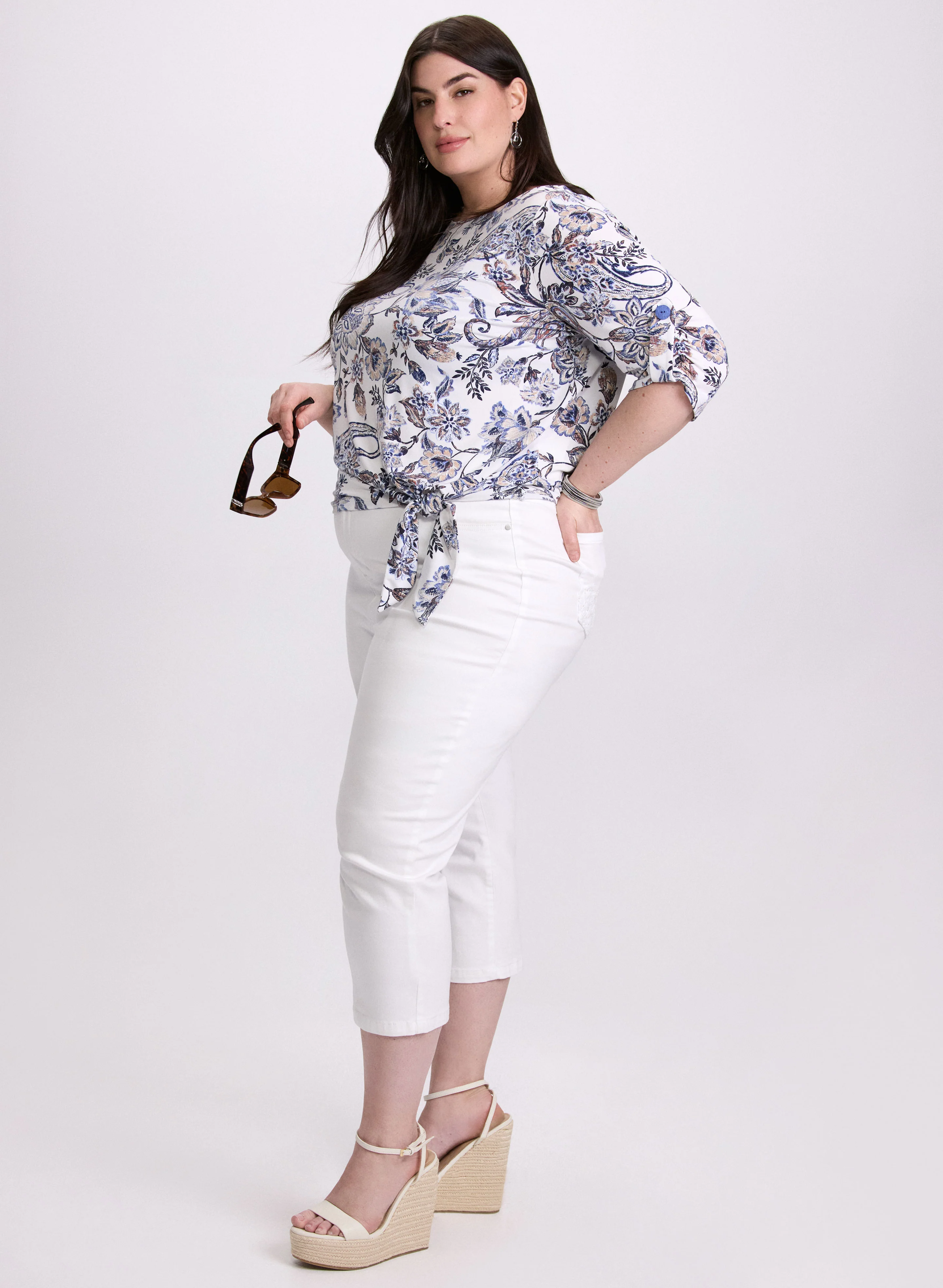 Crochet Trim Denim Capris - Image 4