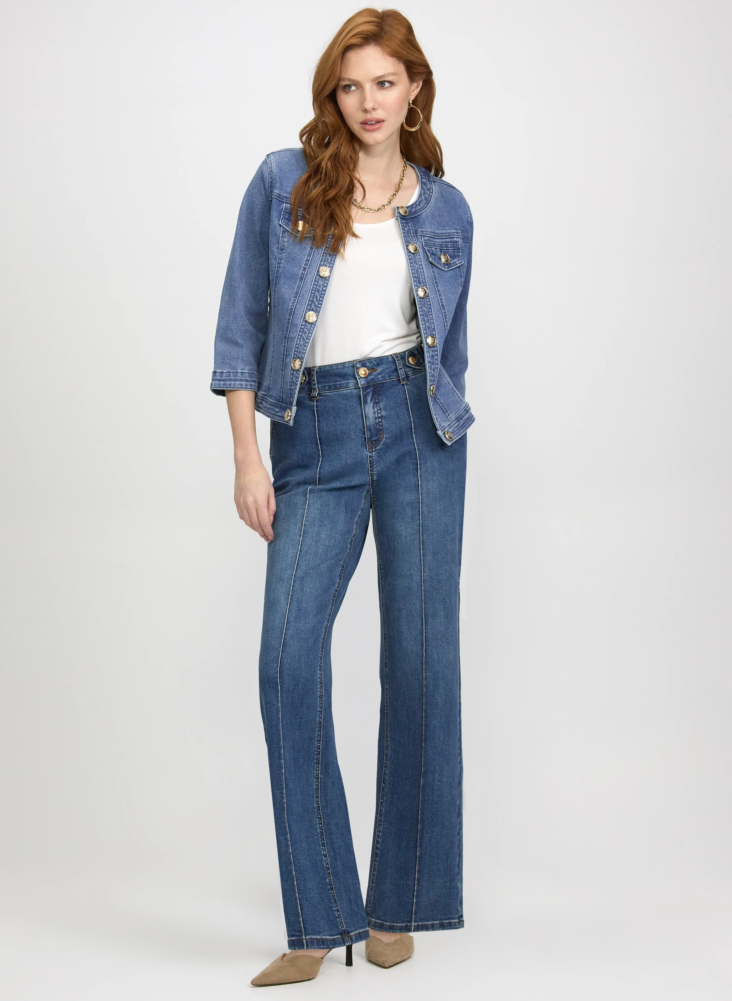 Decorative Button-Front Denim Jacket - Image 3