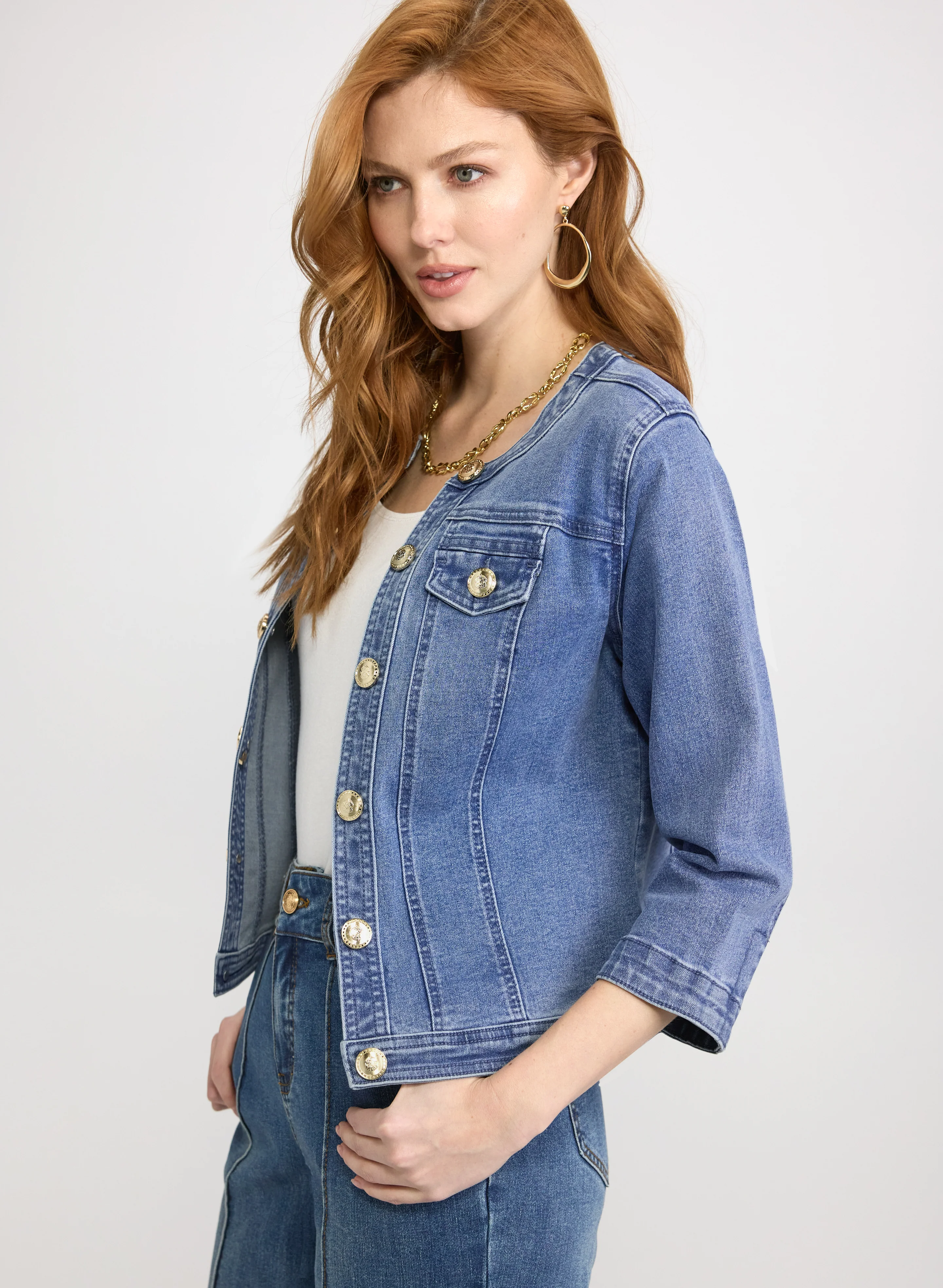 Decorative Button-Front Denim Jacket - Image 5
