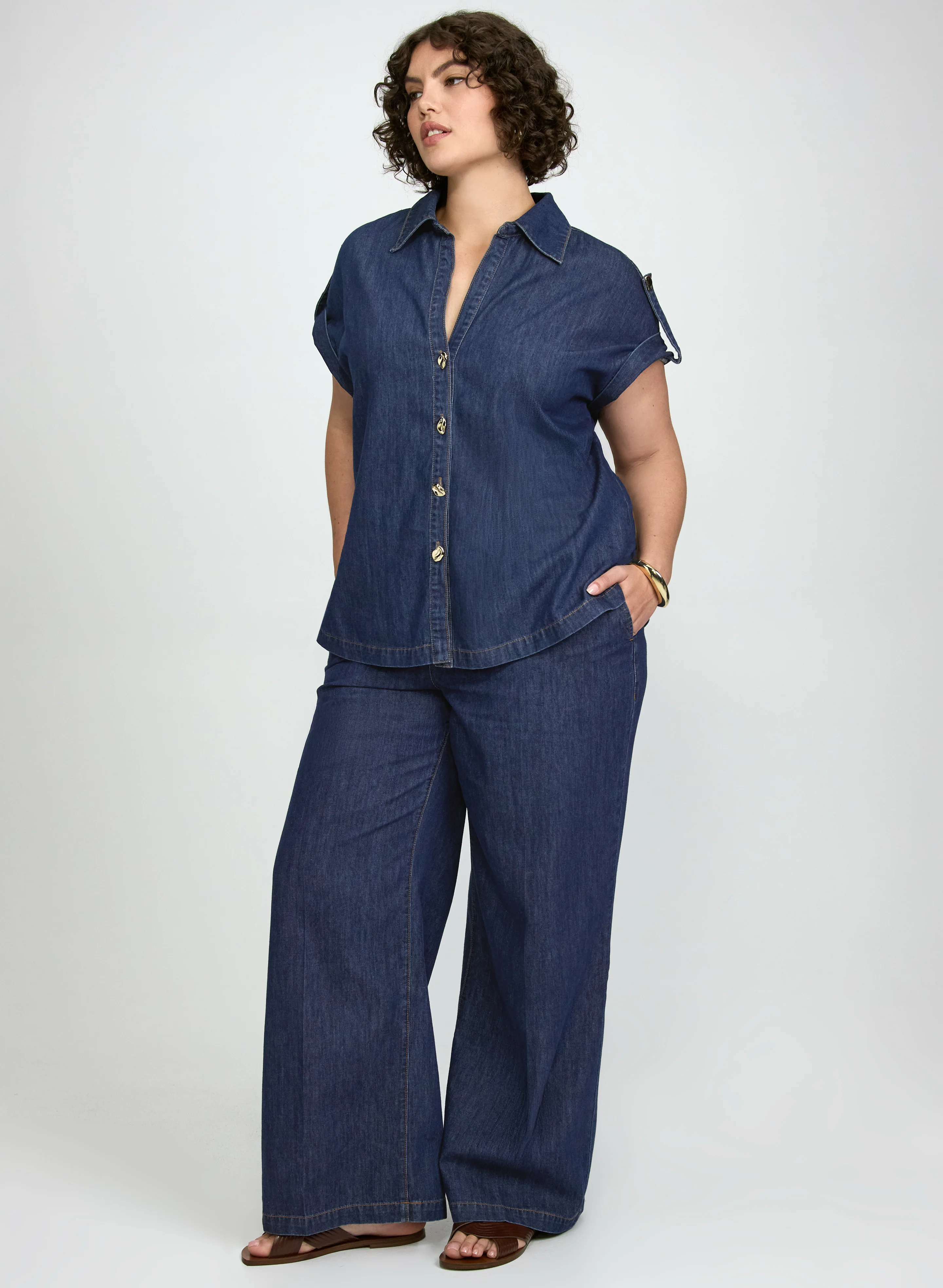 Denim Button-Down Blouse - Image 4