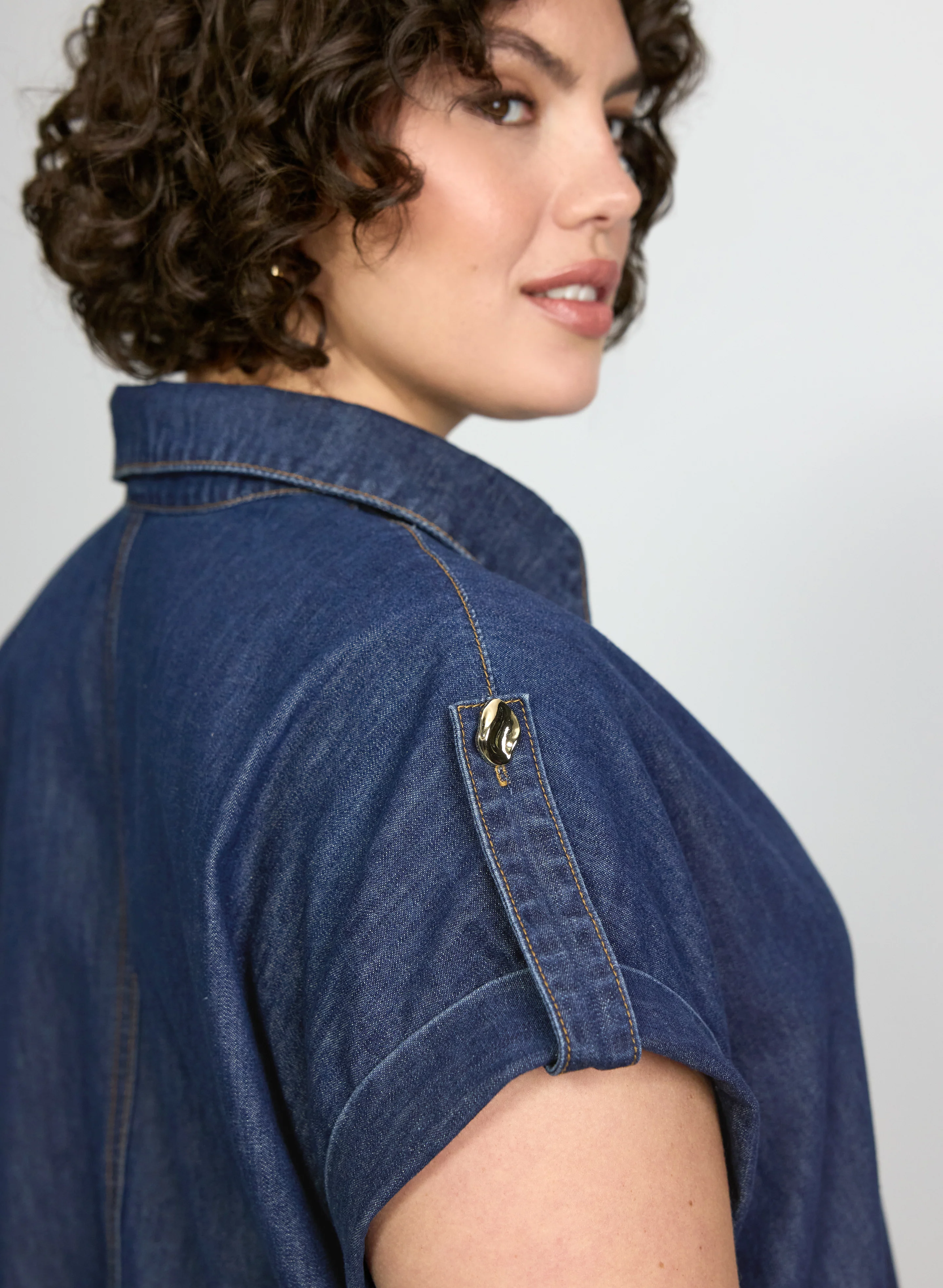 Denim Button-Down Blouse - Image 5