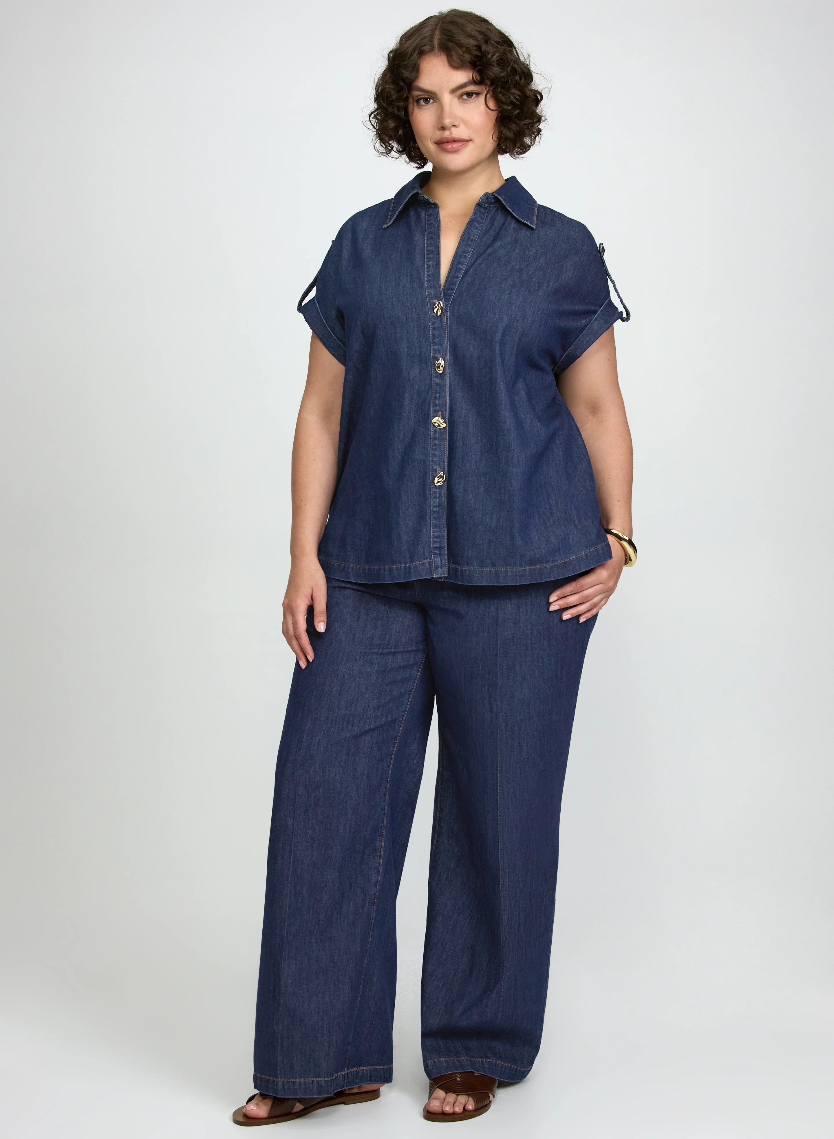 Denim Button-Down Blouse - Image 8