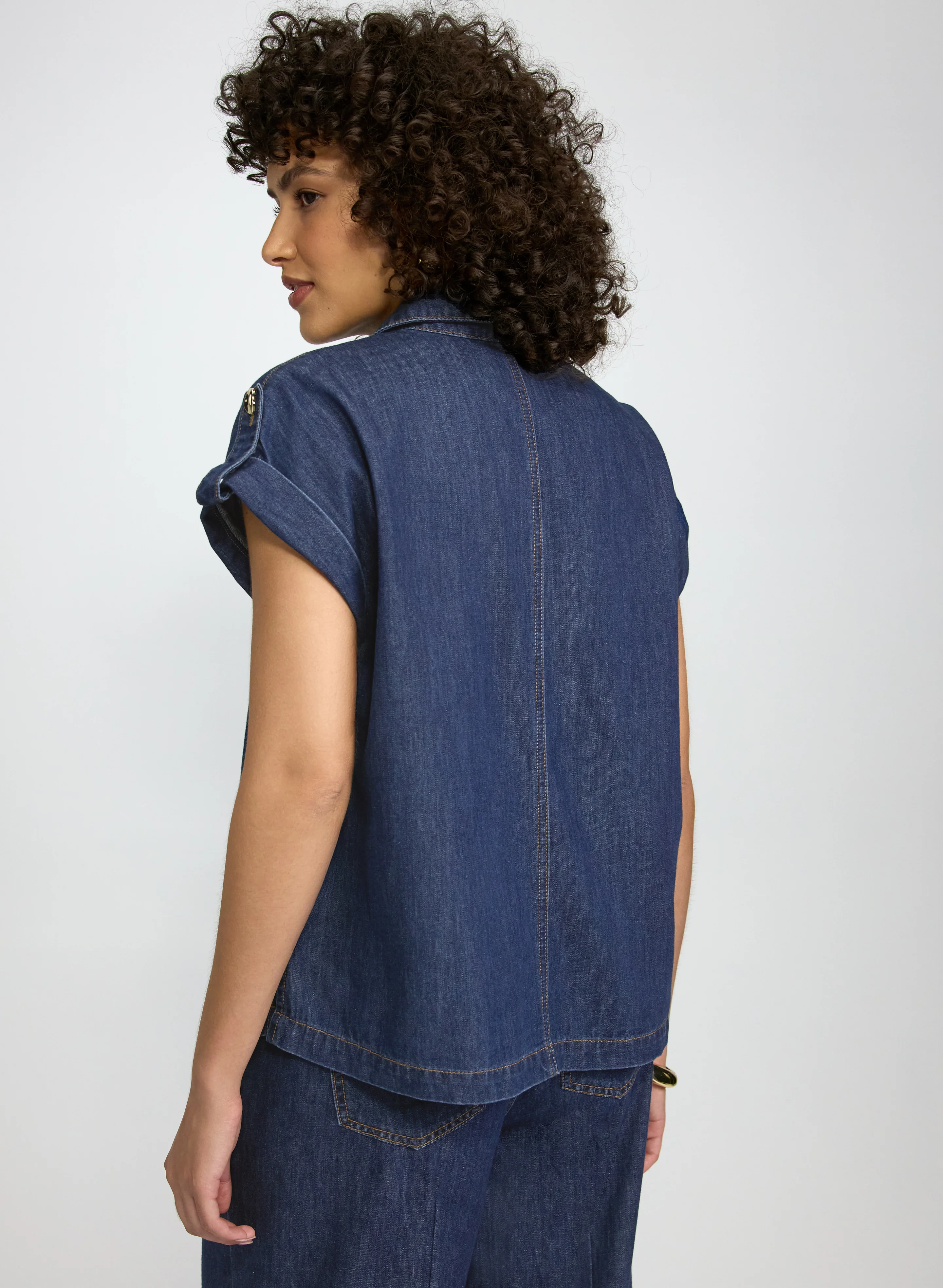 Denim Button-Down Blouse - Image 3