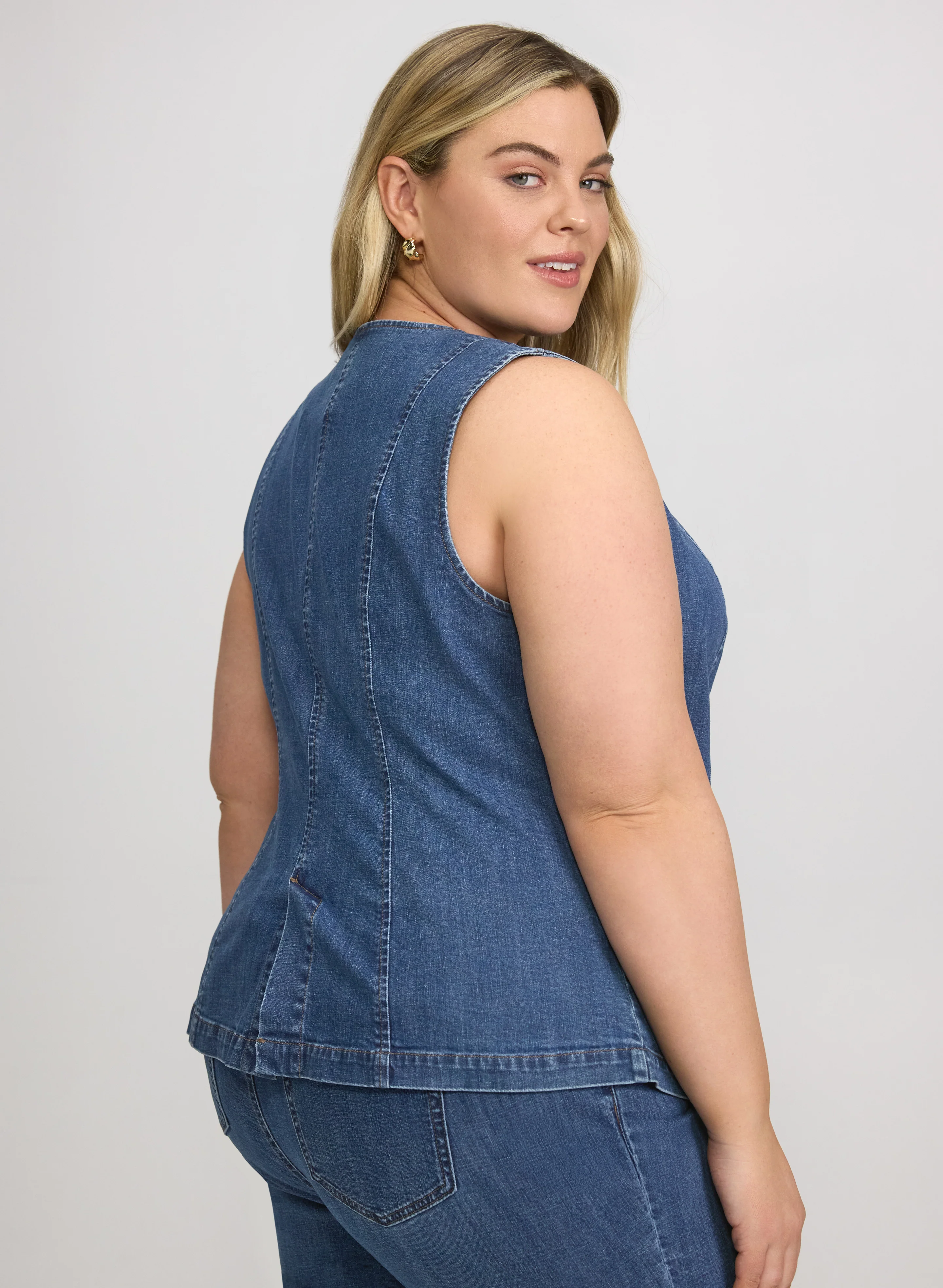Melanie Lyne - Denim Button-Down Vest - Image 3