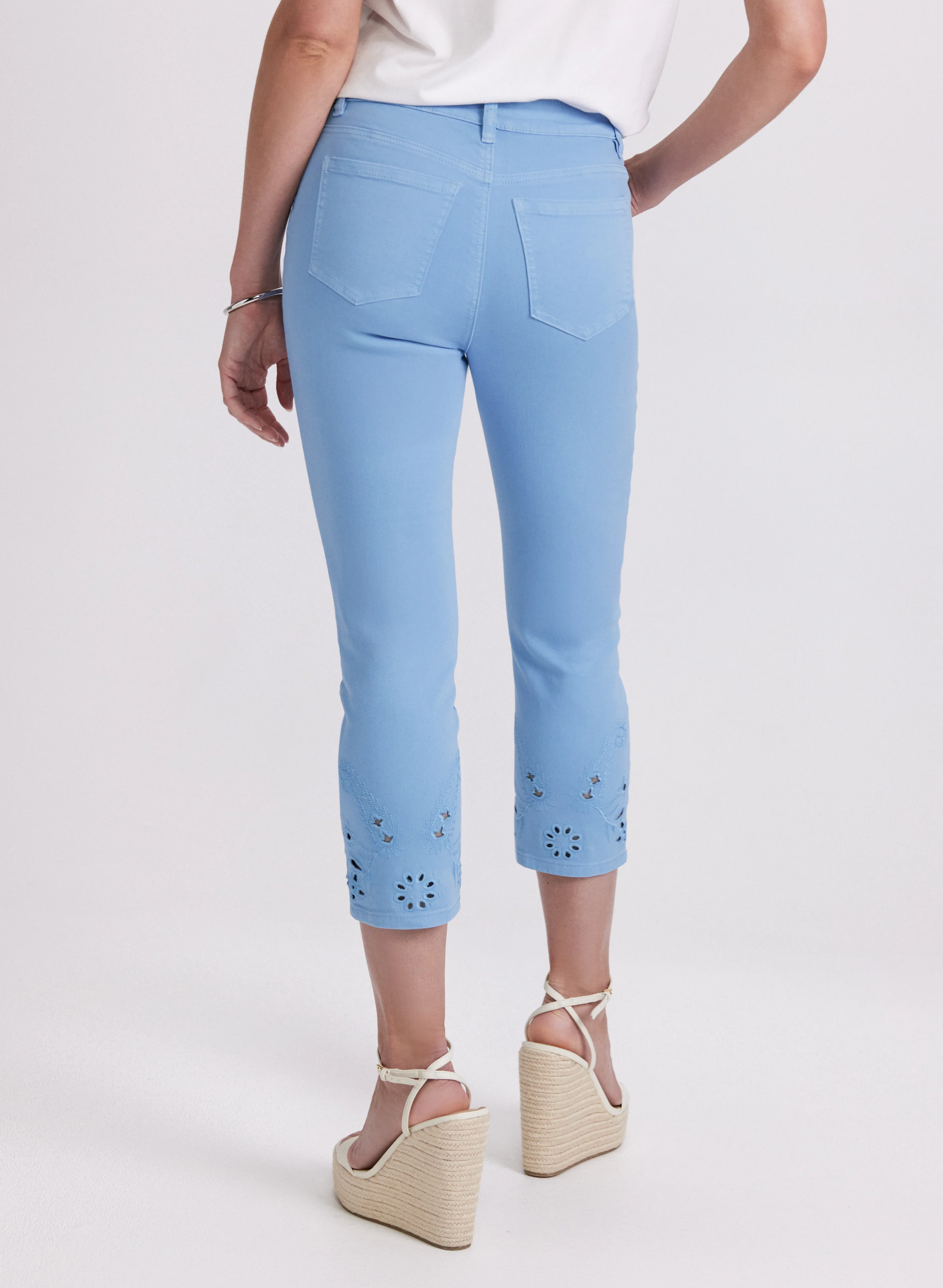 Denim Embroidered Hem Capris - Image 4