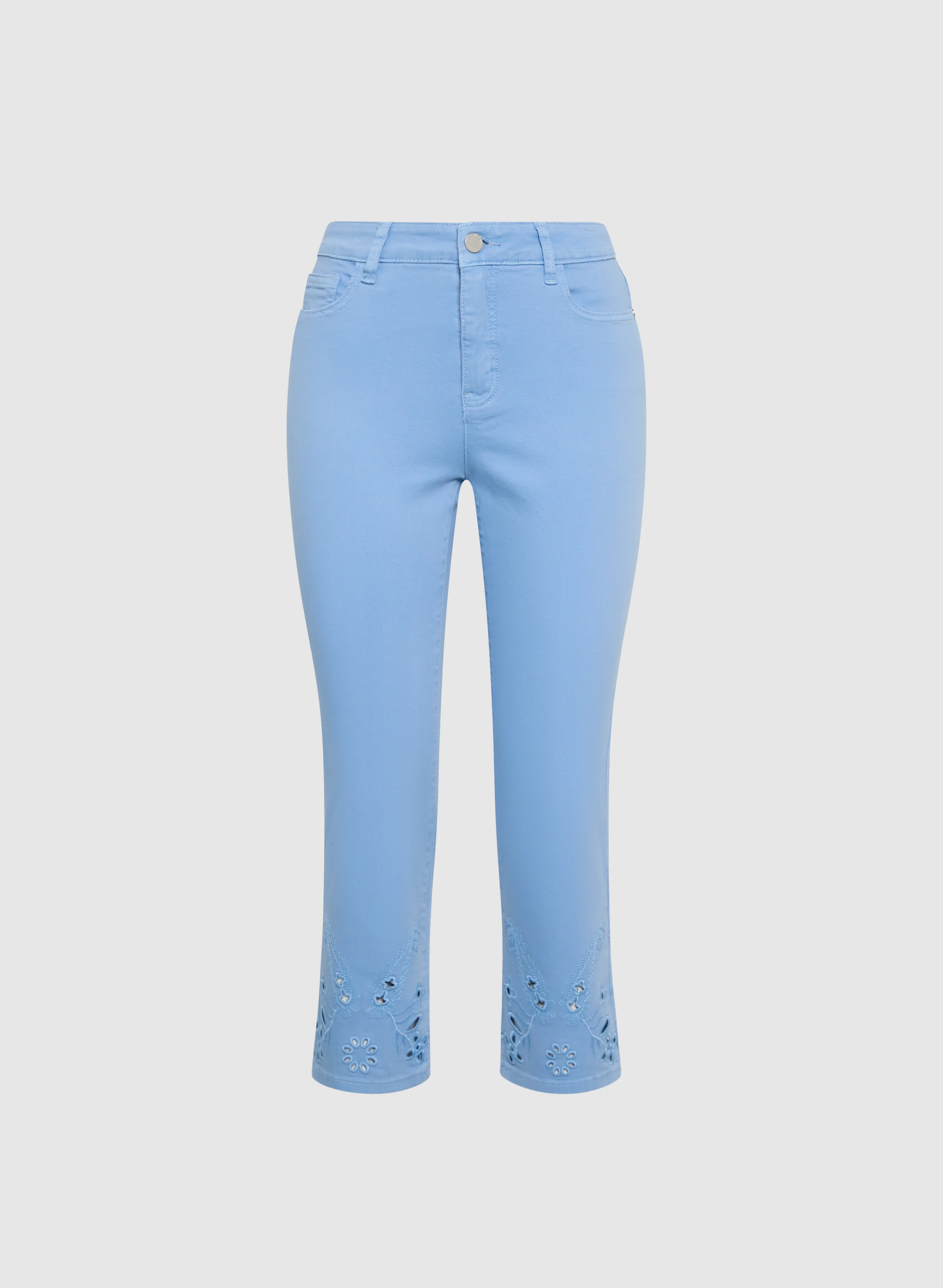 Denim Embroidered Hem Capris - Image 6
