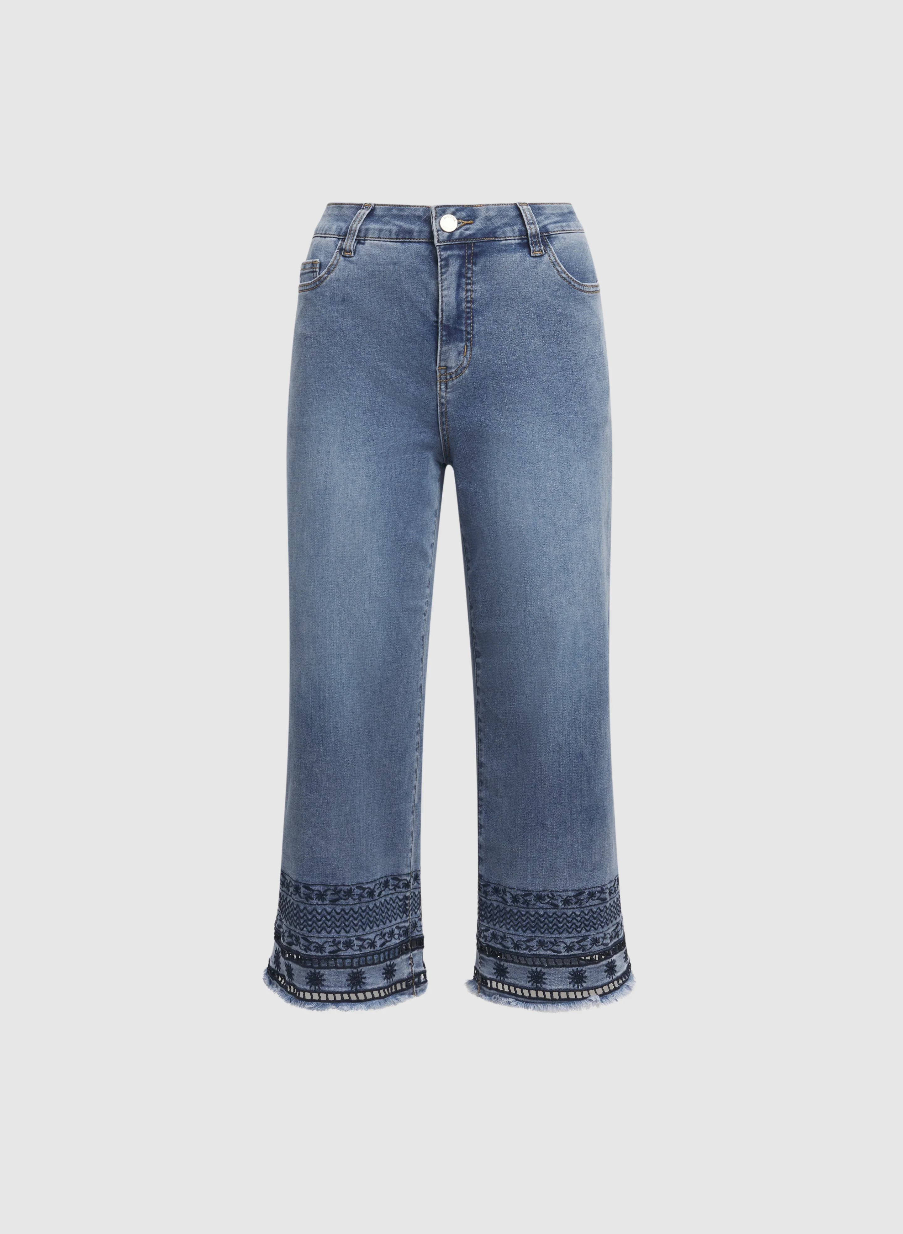 Denim Embroidered Hem Capris - Image 6