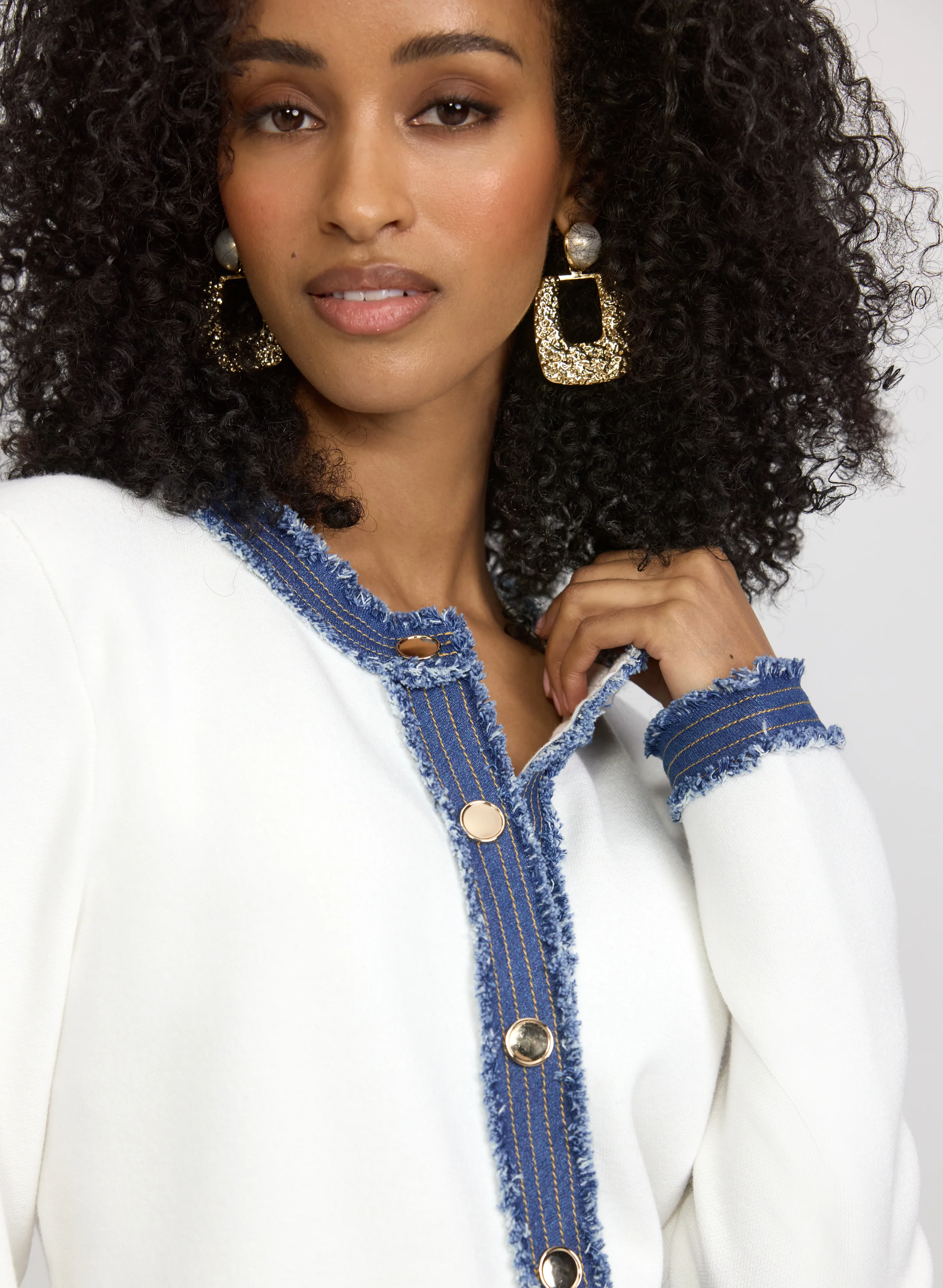 Denim Trim Cardigan - Image 2