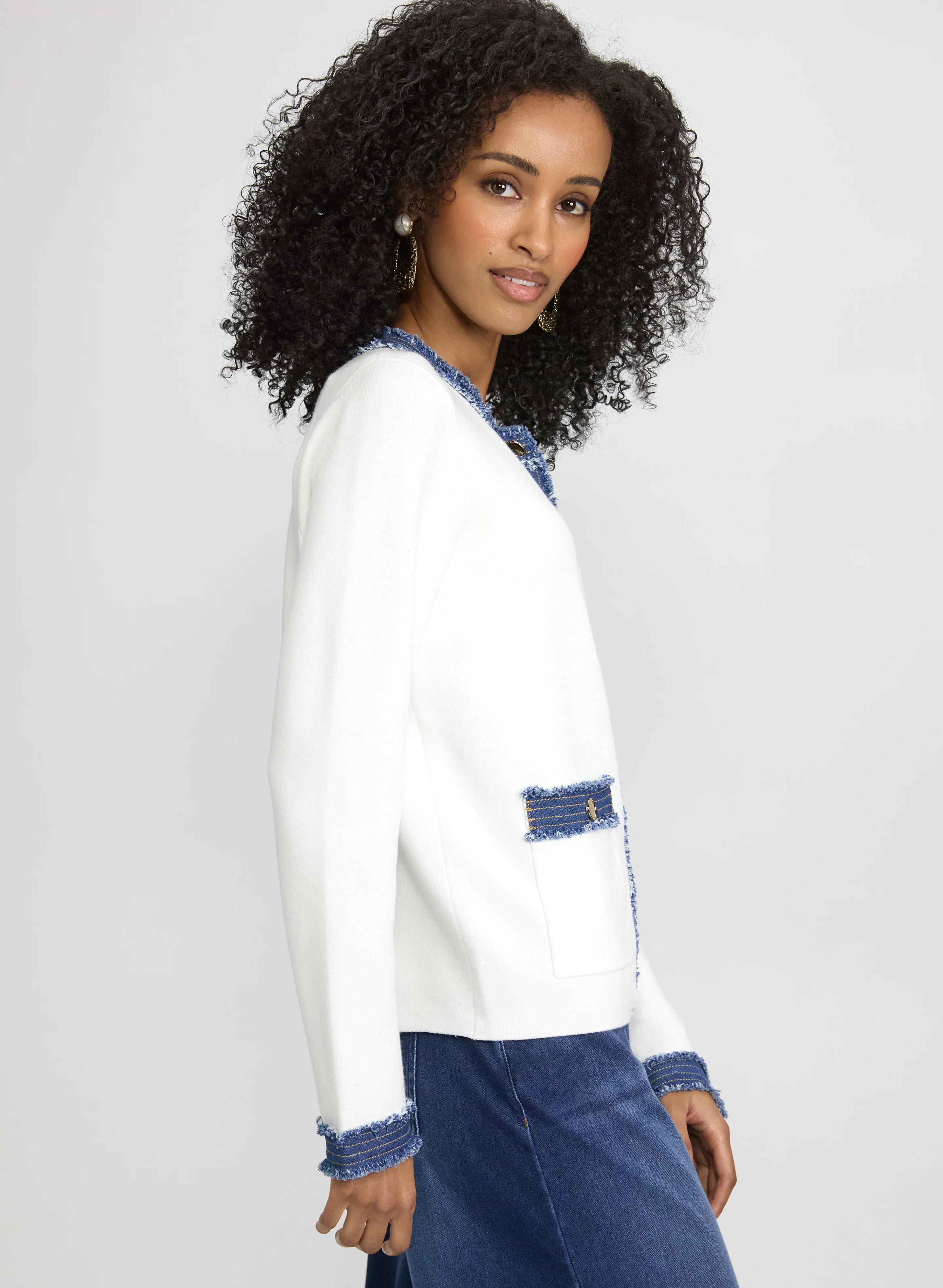 Denim Trim Cardigan - Image 5