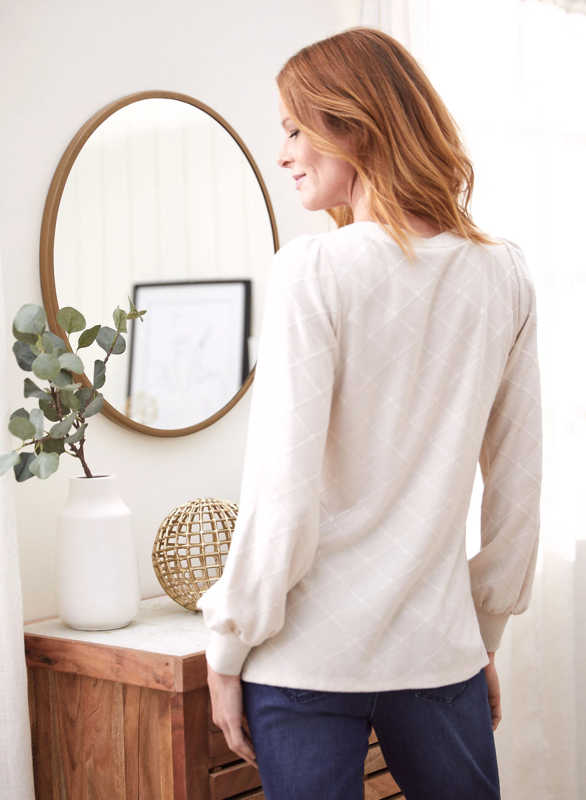 Diamond Jacquard Long Sleeve Top - Image 4